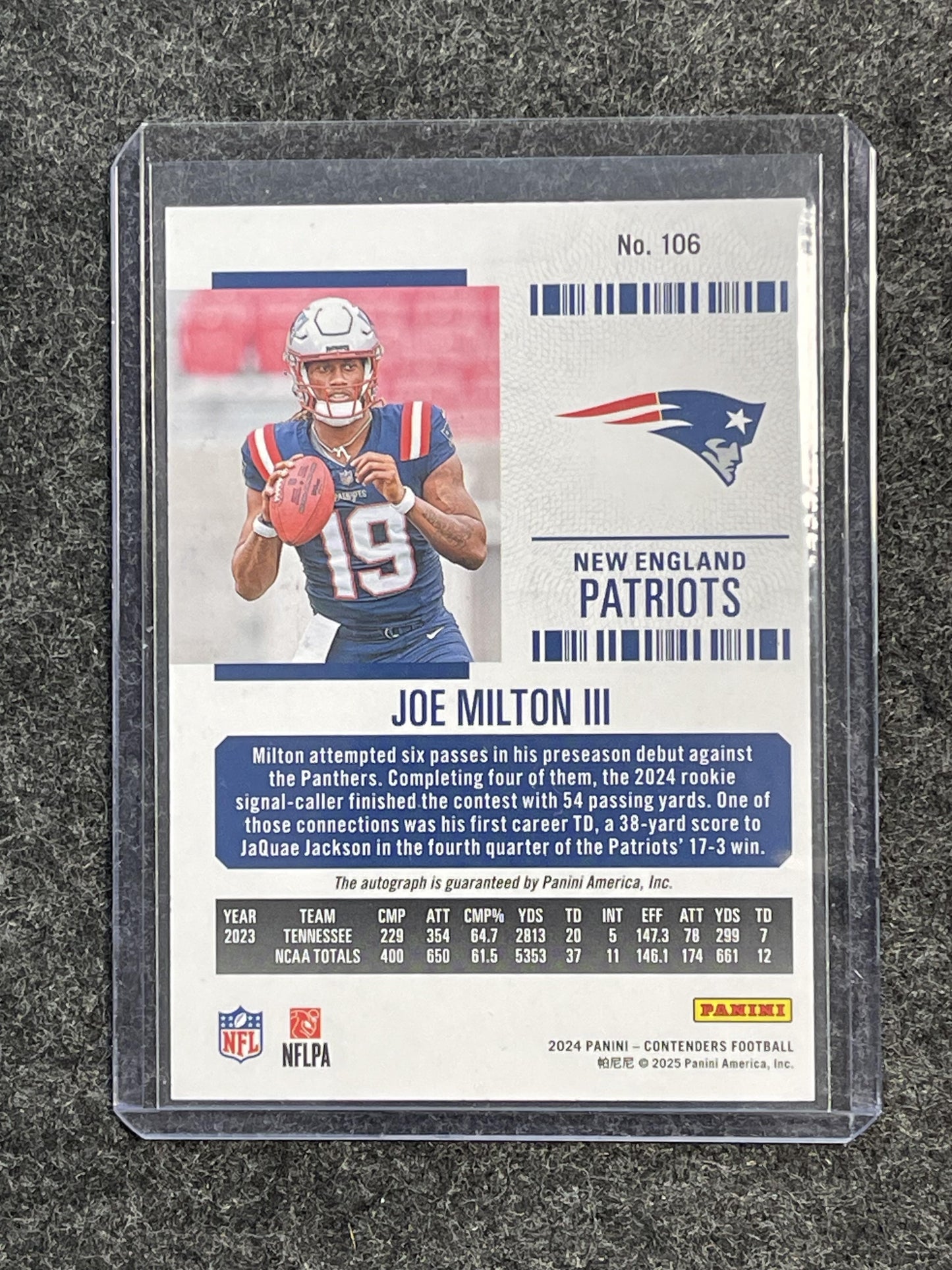 2024 Panini Contenders #106 Joe Milton III Midfield Ticket #/50
