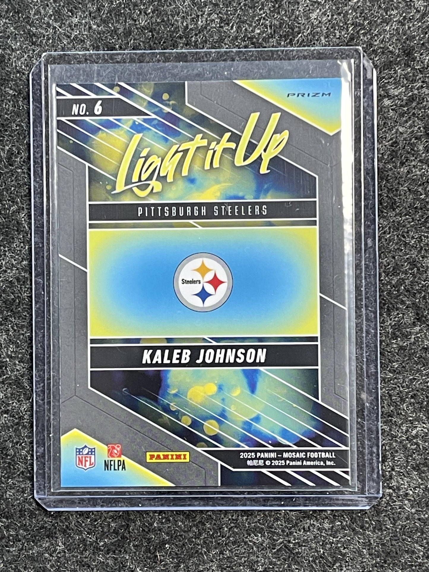 2025 Panini Mosaic #6 Kaleb Johnson Light It Up Mosaic Silver Steelers