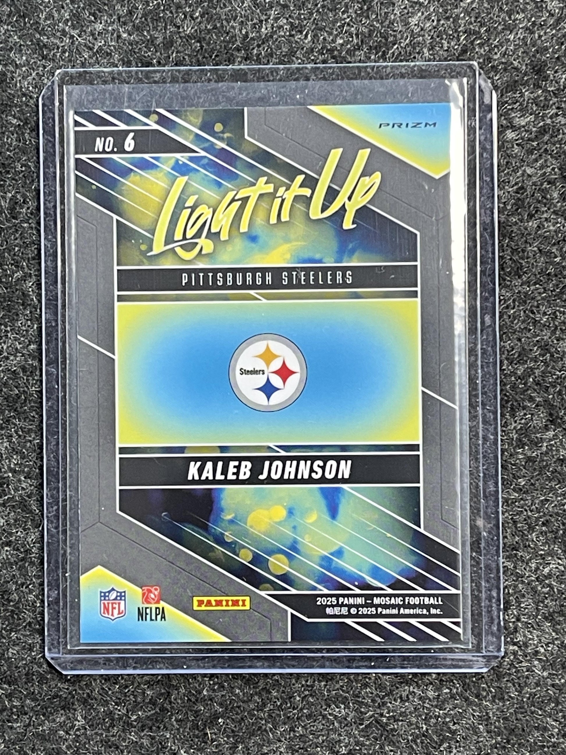 2025 Panini Mosaic #6 Kaleb Johnson Light It Up Mosaic Silver Steelers
