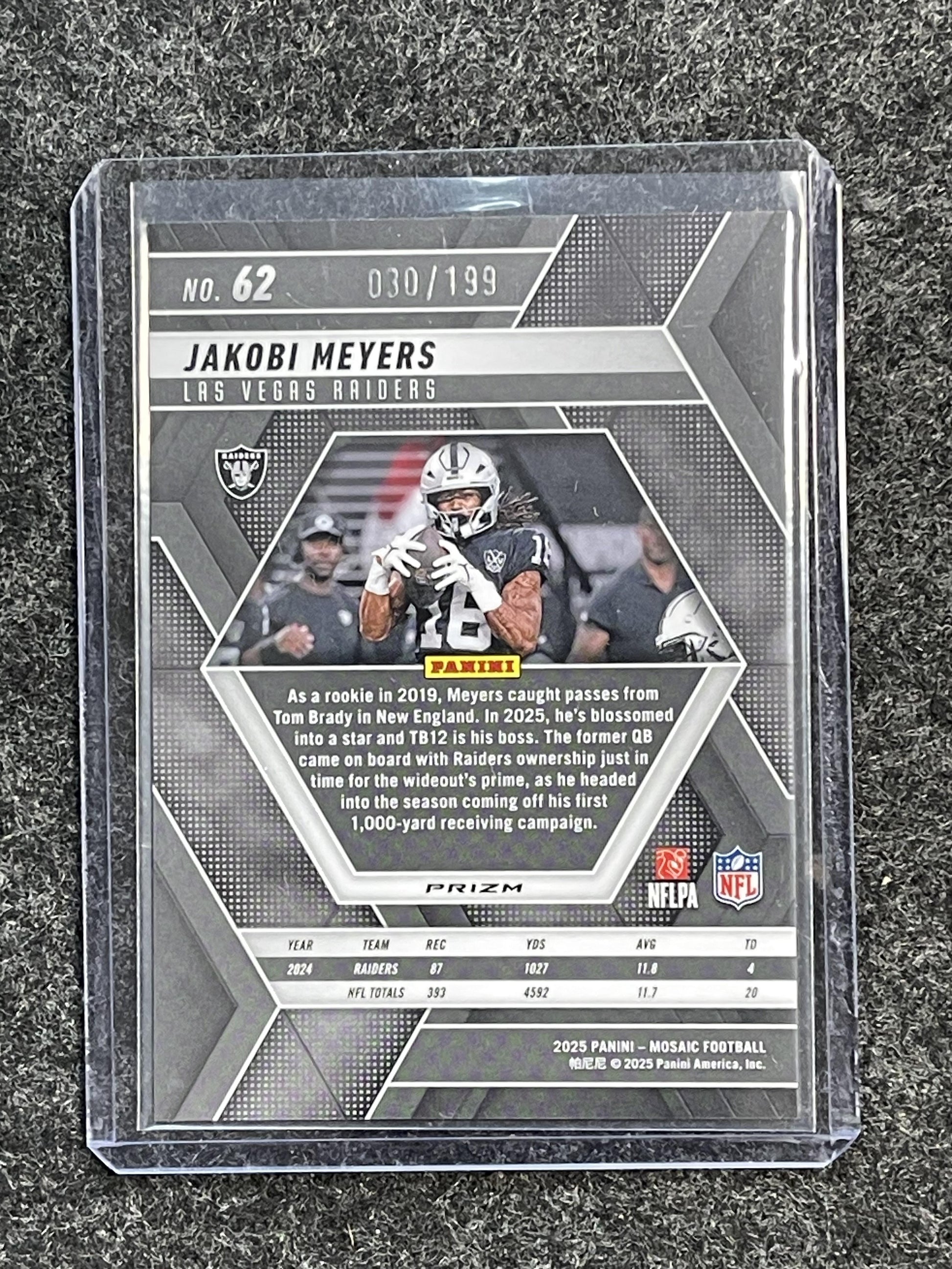 2025 Panini Mosaic #62 Jakobi Meyers Mosaic Orange #/199 Las Vegas Raiders SN