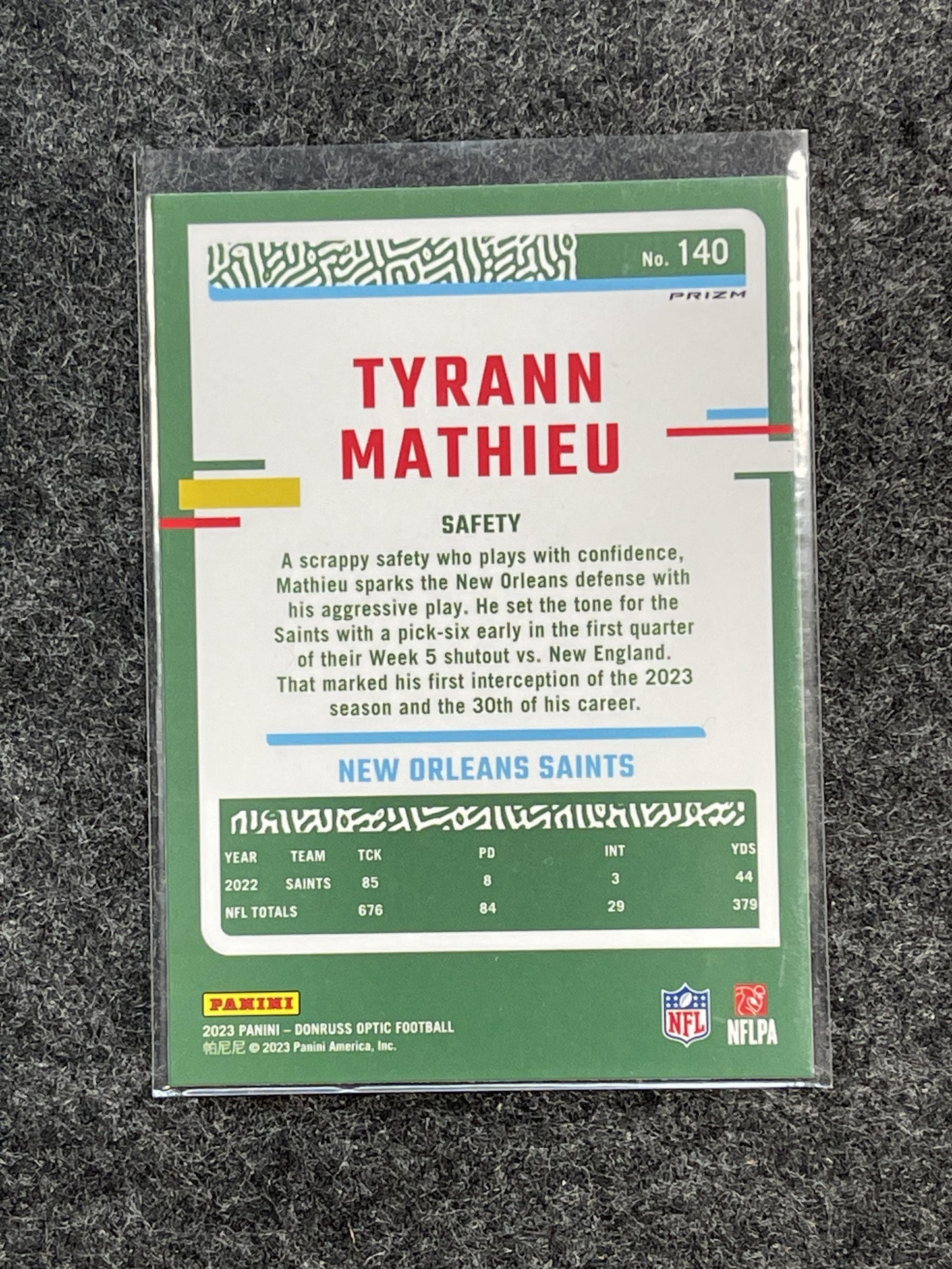 2023 Donruss Optic #140 Tyrann Mathieu Holo New Orleans Saints