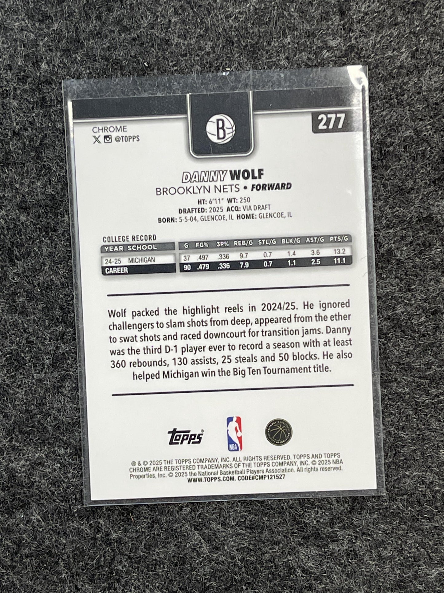 2025-26 Topps Chrome #277 Danny Wolf Brooklyn Nets RC