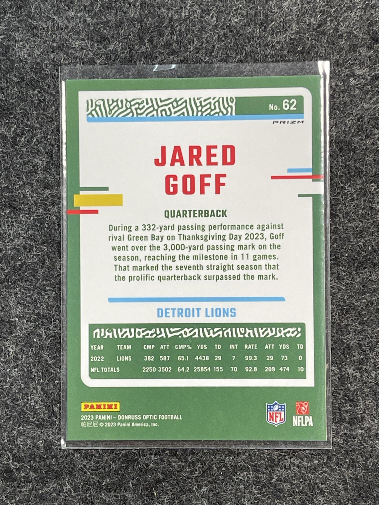 2023 Donruss Optic #62 Jared Goff Holo Detroit Lions