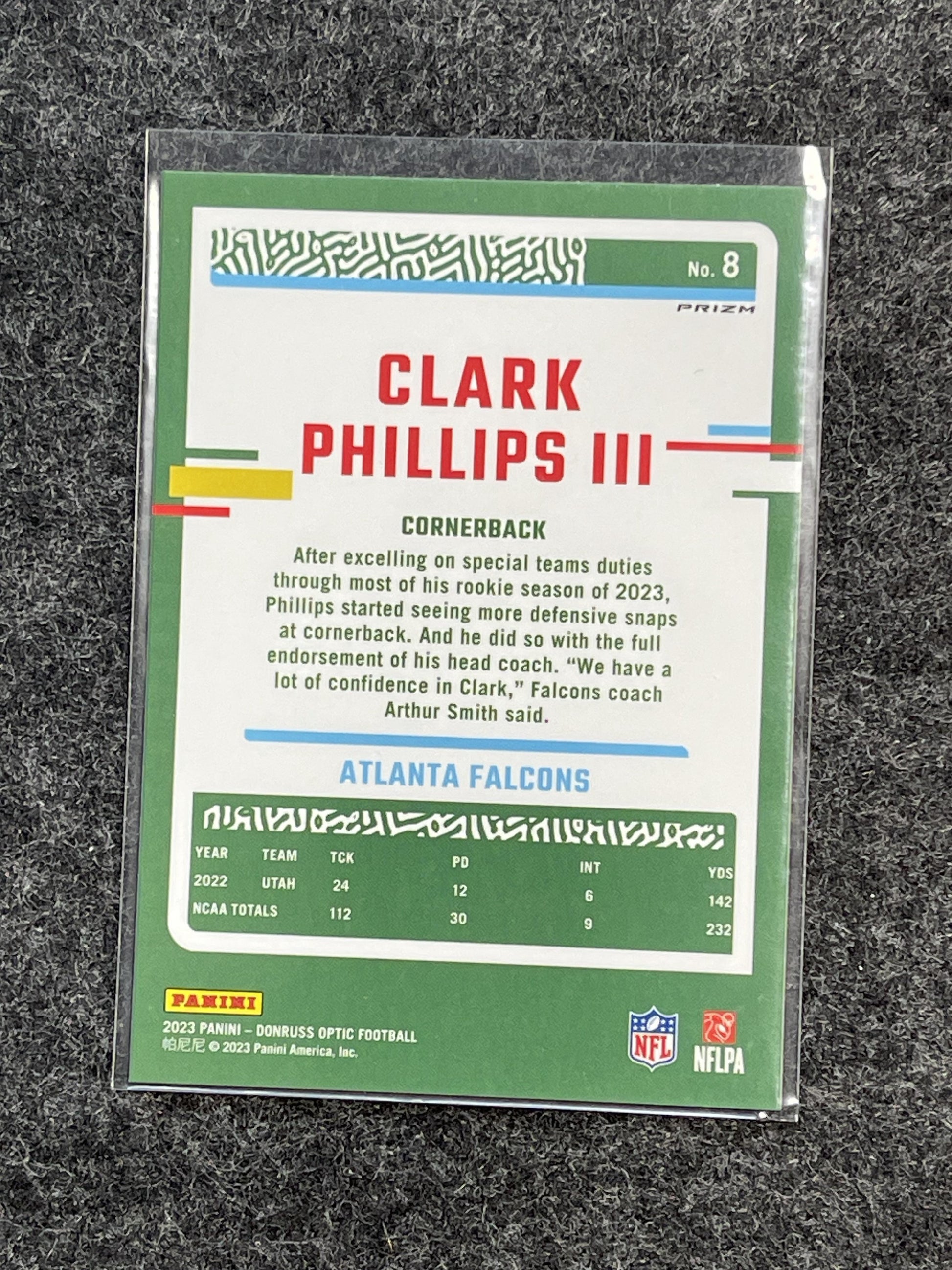 2023 Donruss Optic #8 Clark Phillips III Stars Atlanta Falcons