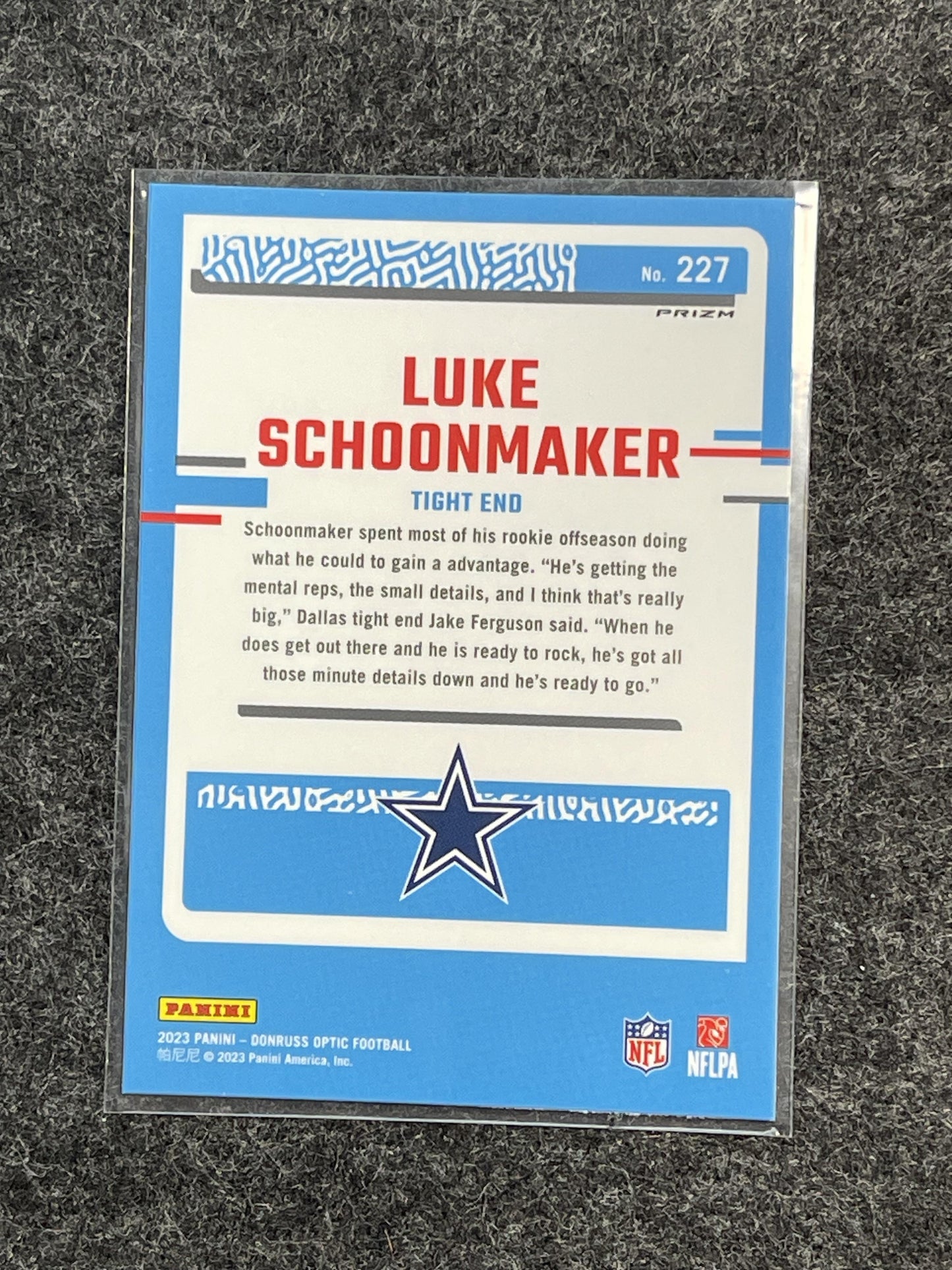 2023 Donruss Optic #227 Luke Schoonmaker Stars Dallas Cowboys RC