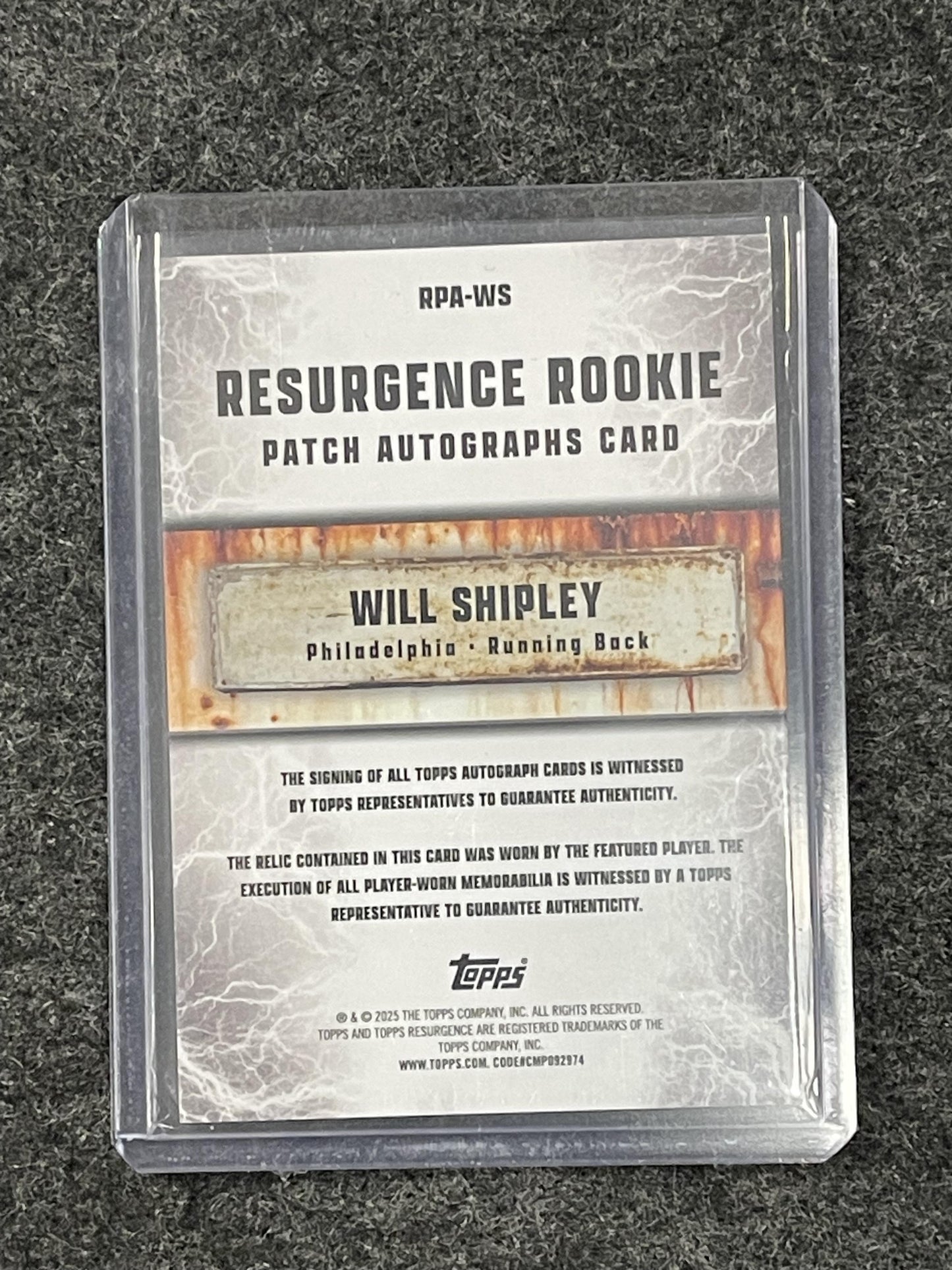 2024 Topps Resurgence - Rookie Patch Auto White Surge #RPA-WS Will Shipley #/125