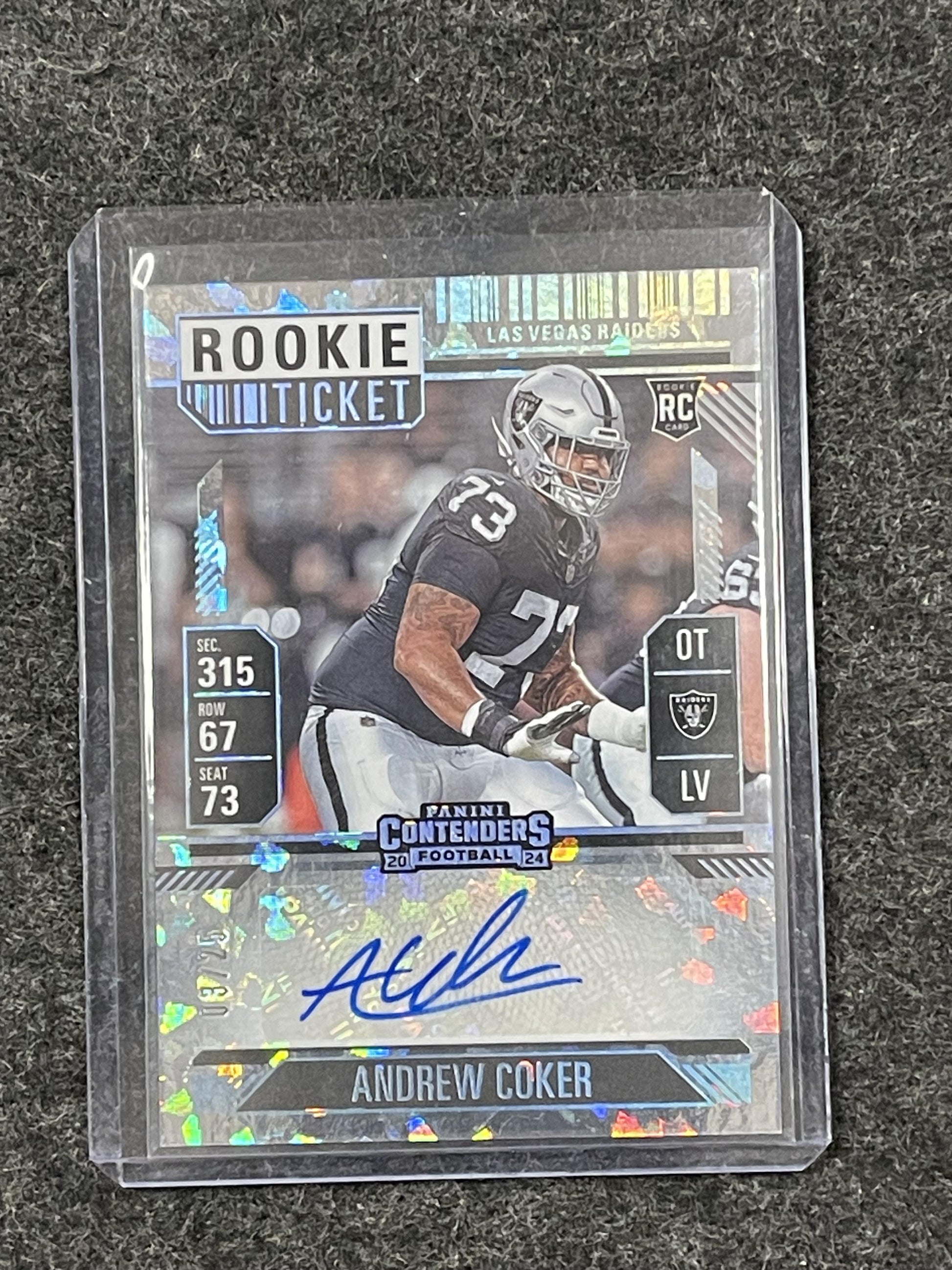 2024 Panini Contenders #299 Andrew Coker Cracked Ice Ticket #/25 Raiders