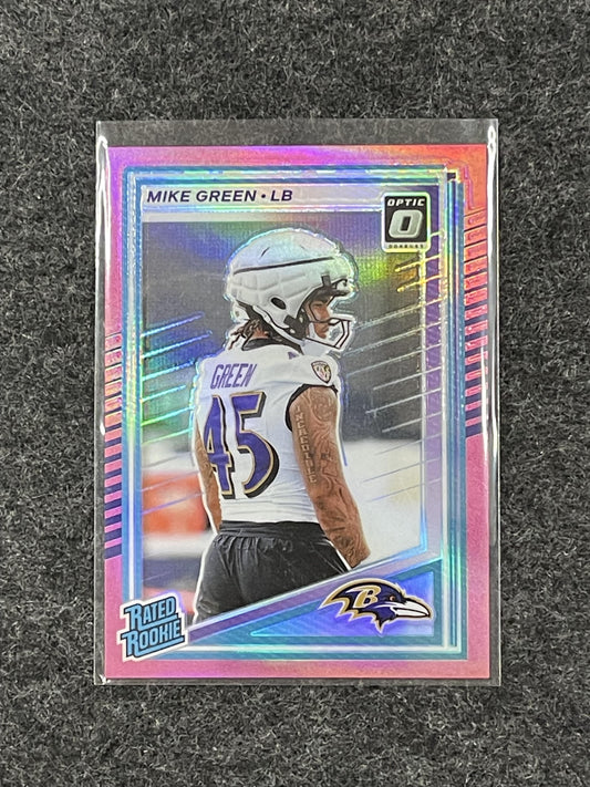 2025 Donruss #397 Mike Green Optic Rated Rookies Preview Pink Ravens