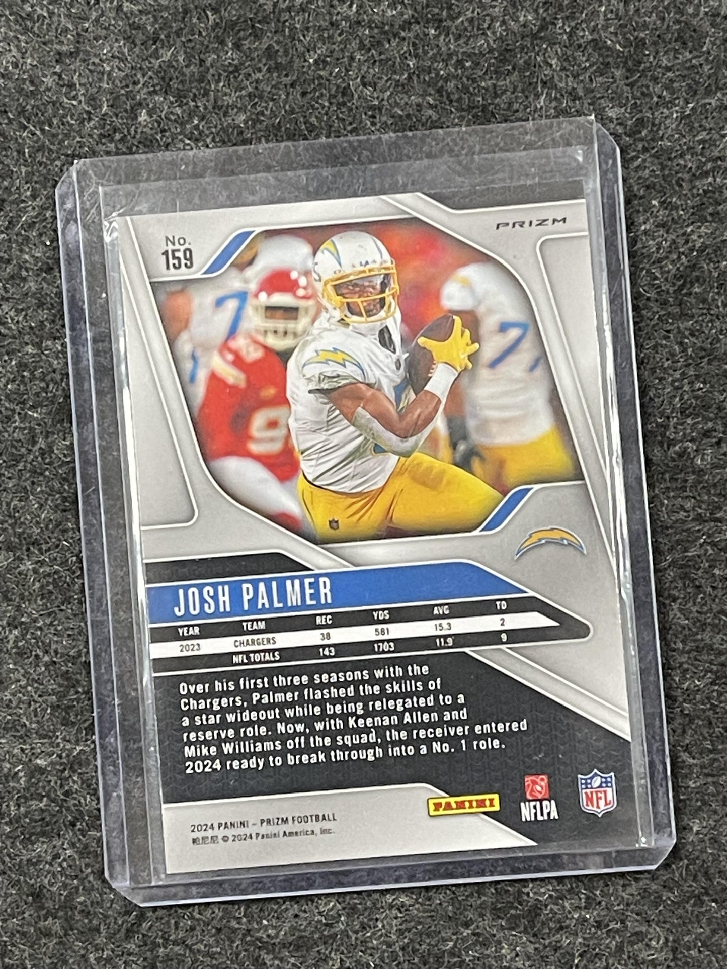 2024 Panini Prizm #159 Josh Palmer Orange Ice Los Angeles Chargers
