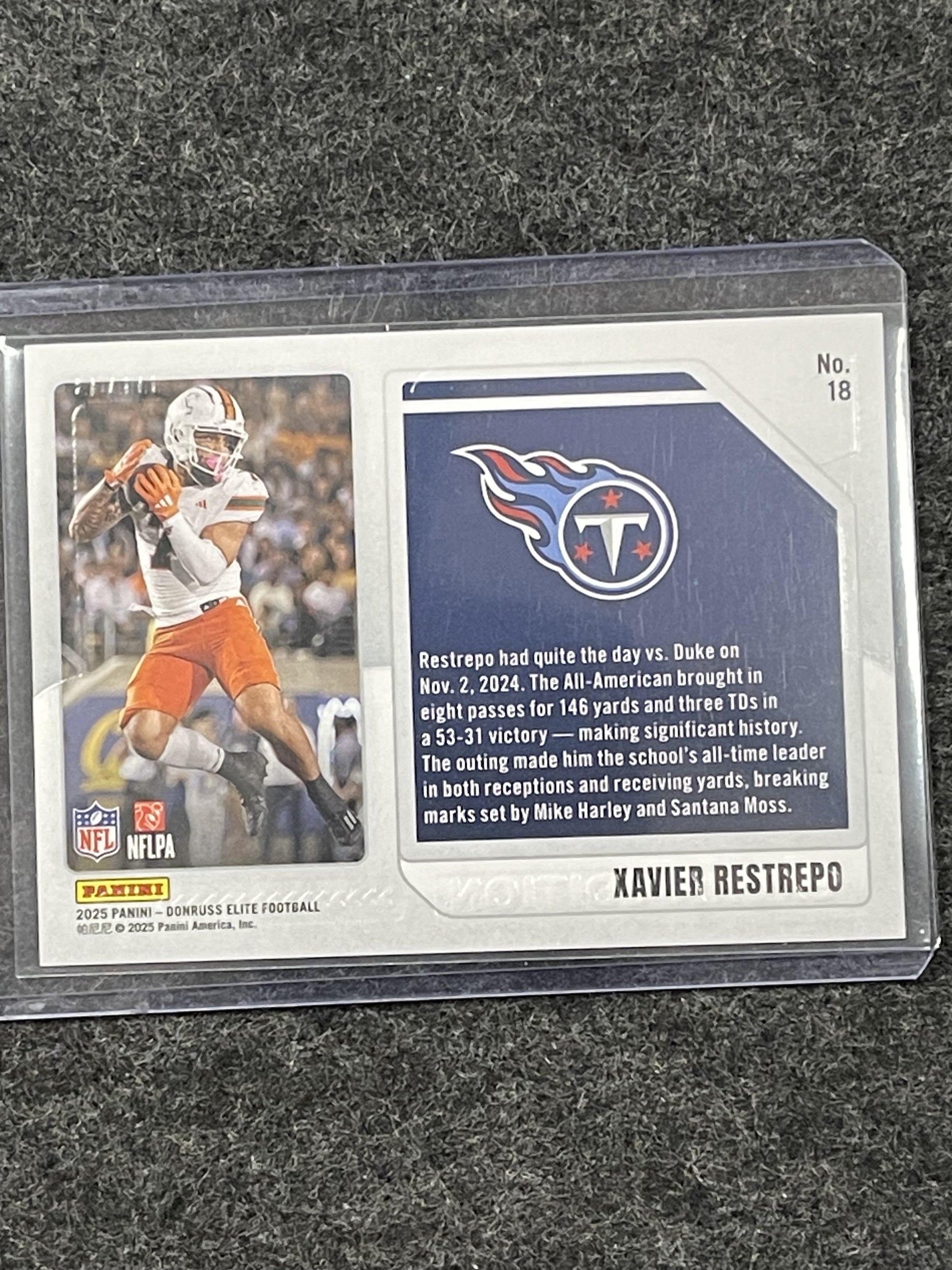 2025 Donruss Elite #18 Xavier Restrepo Extra Edition #/799 Tennessee Titans SN