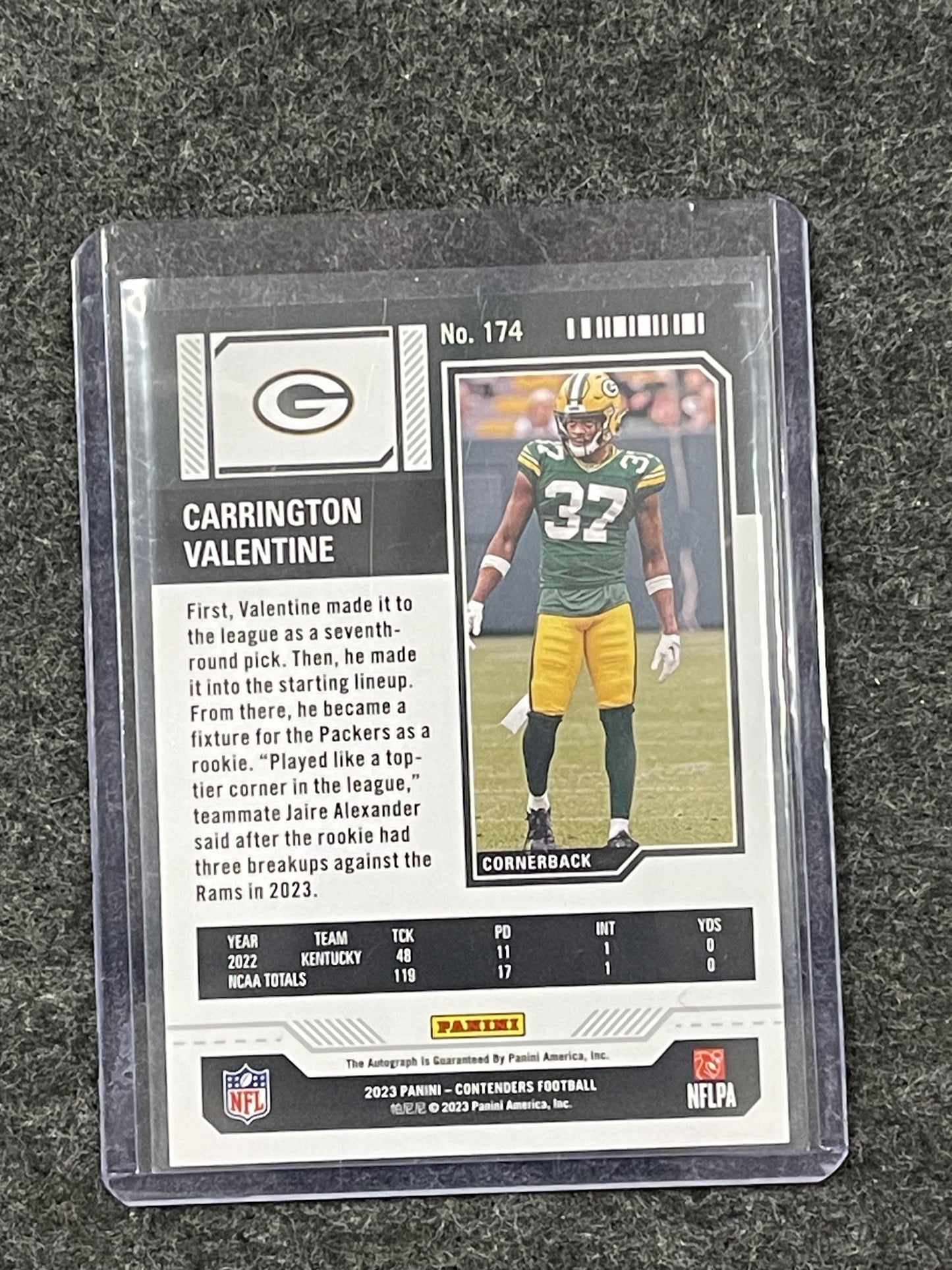 2023 Panini Contenders #174 Carrington Valentine Conference Ticket #/75 Packers