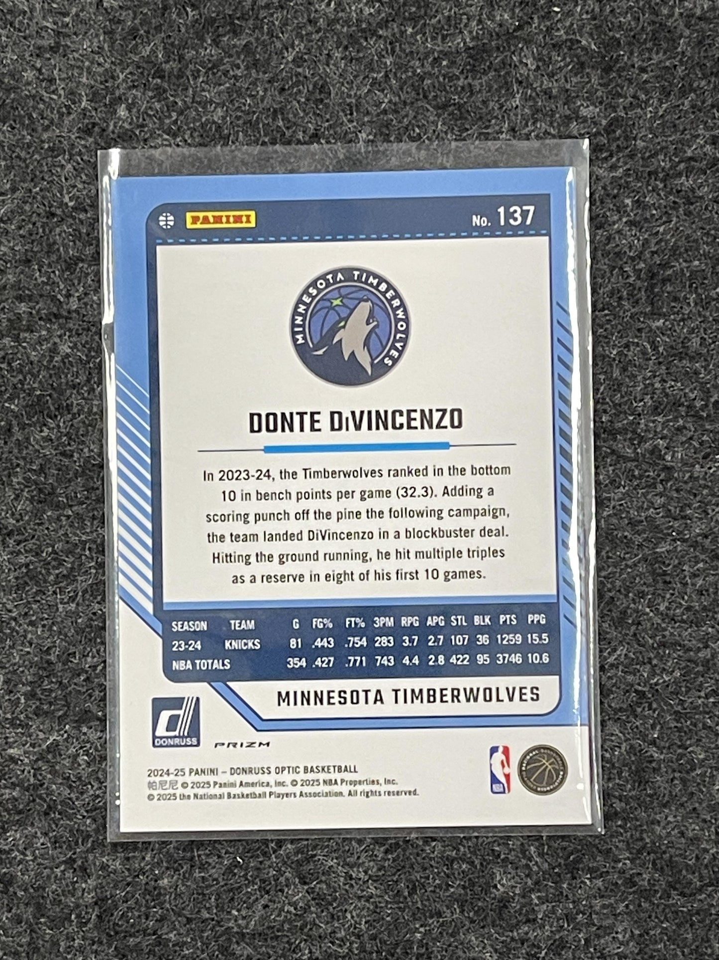 2024-25 Donruss Optic #137 Donte DiVincenzo Green Seismic Minnesota Timberwolves