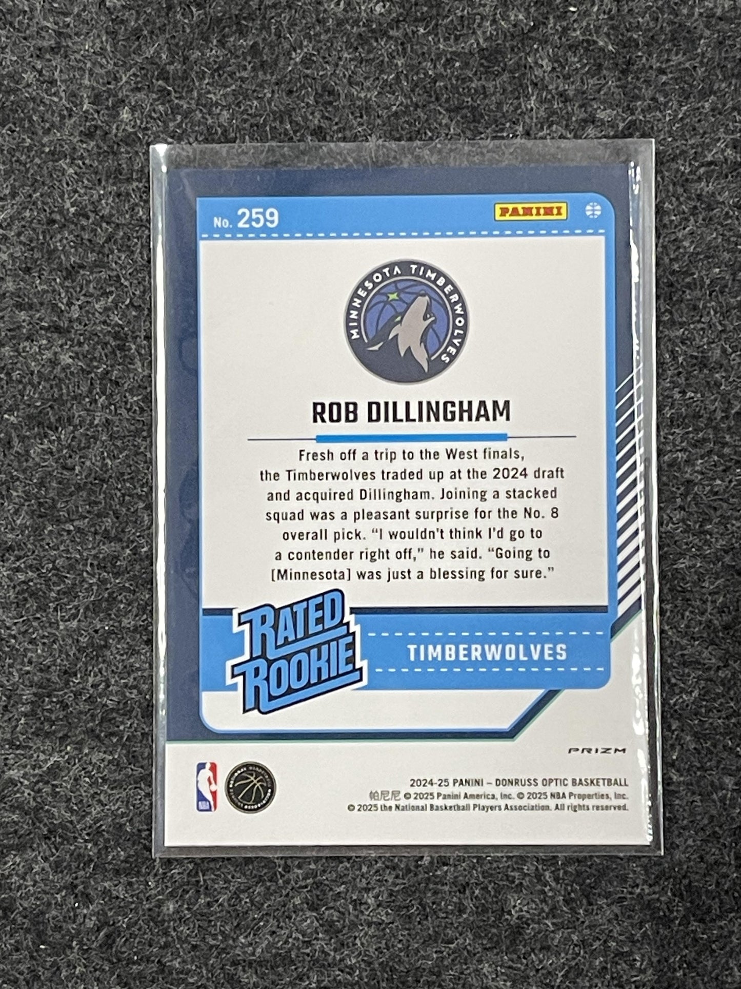 2024-25 Donruss Optic #259 Rob Dillingham Green Seismic Timberwolves RC