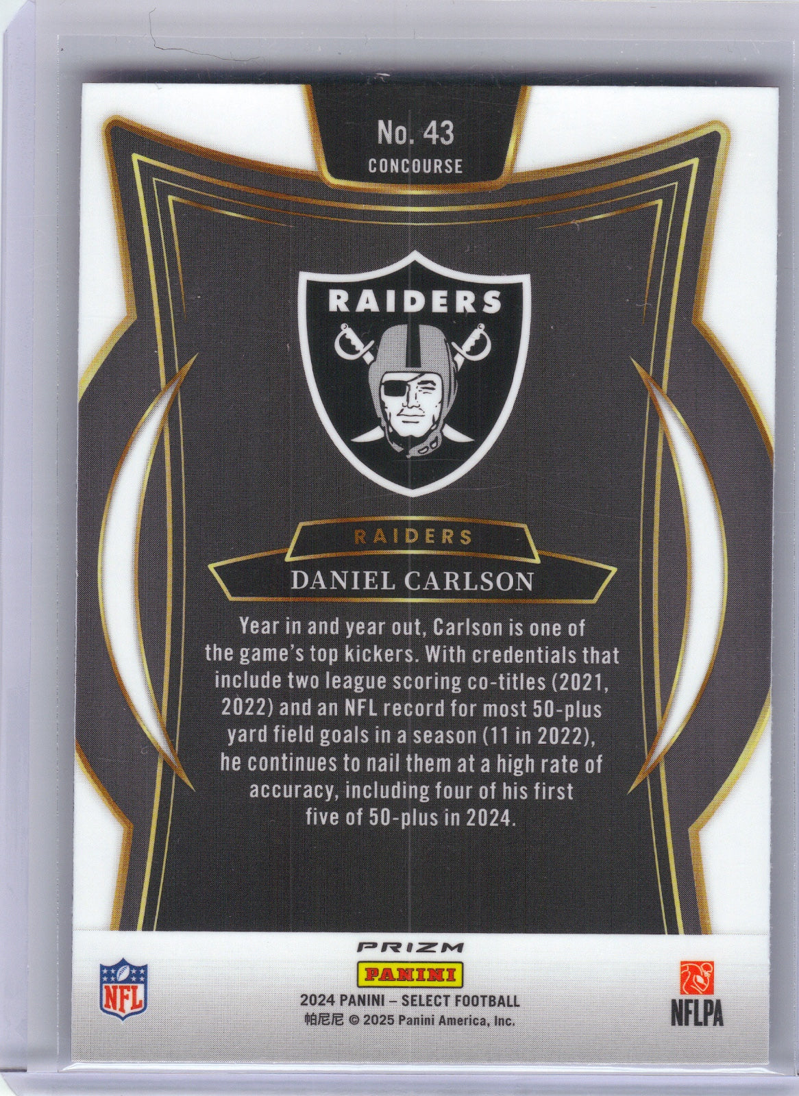 Daniel Carlson Las Vegas Raiders 2024 Panini Select - Red & Blue Prizm Shock #43 (Back)
