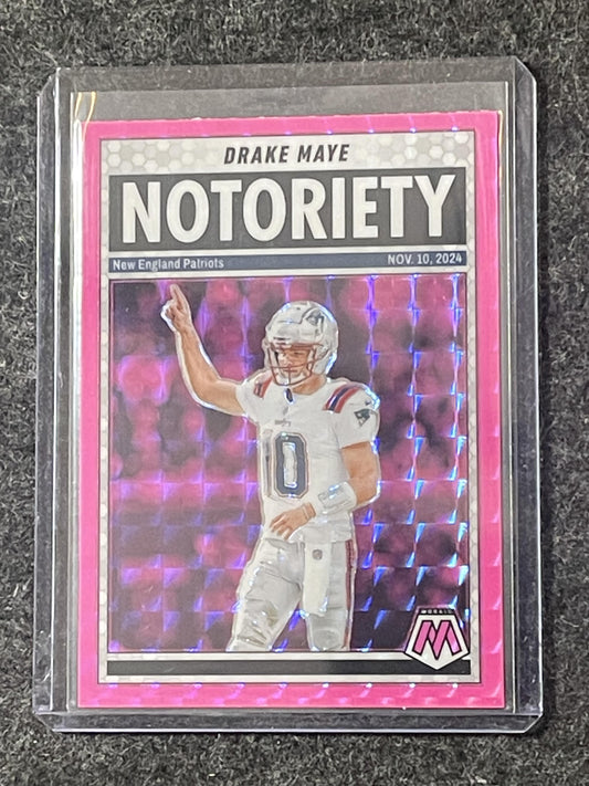 2025 Panini Mosaic #3 Drake Maye Notoriety Mosaic Pink Fluorescent Patriots