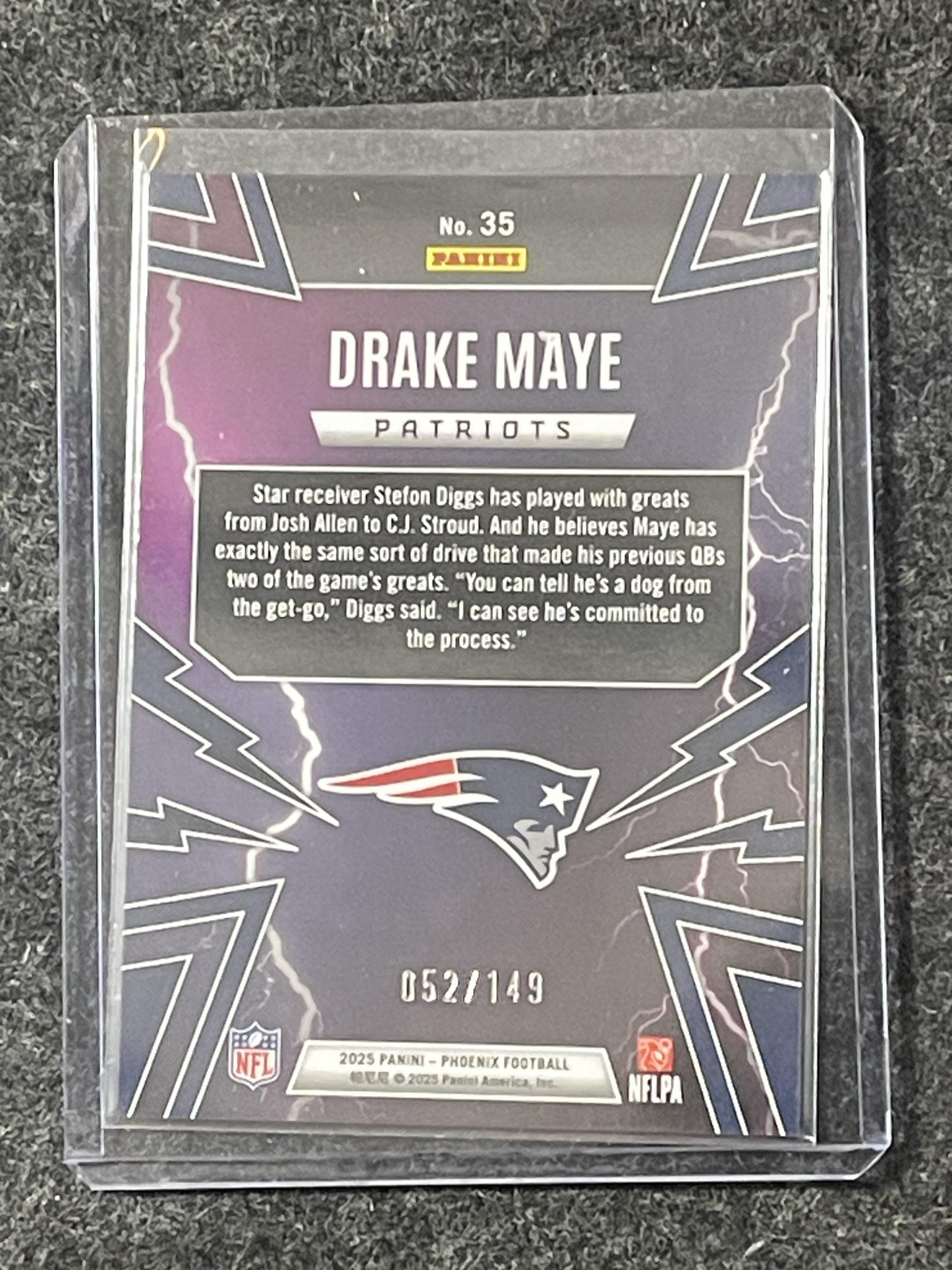 2025 Panini Phoenix #35 Drake Maye Thunderbirds Lazer Prizm #/149 Patriots