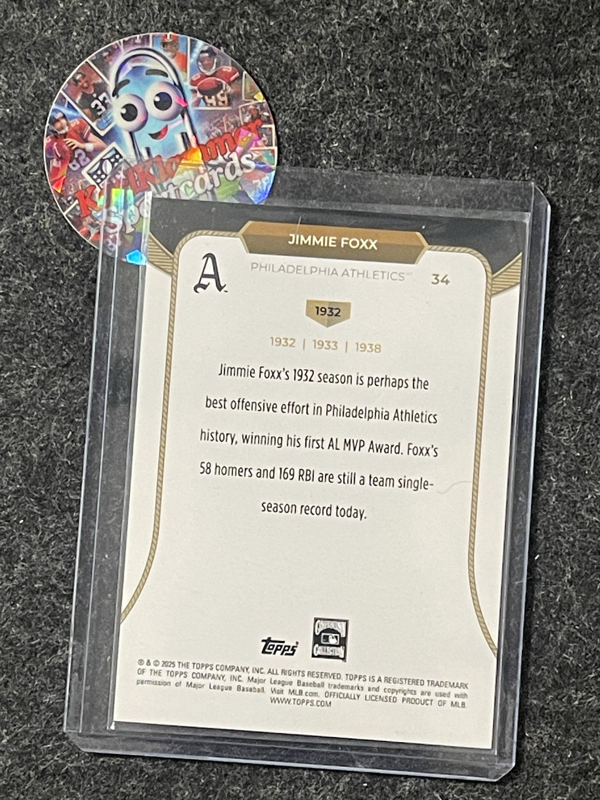 2025 Topps Welcome to the Club: 3X MVP #34 Jimmie Foxx Aqua Foil #/75 Athletics