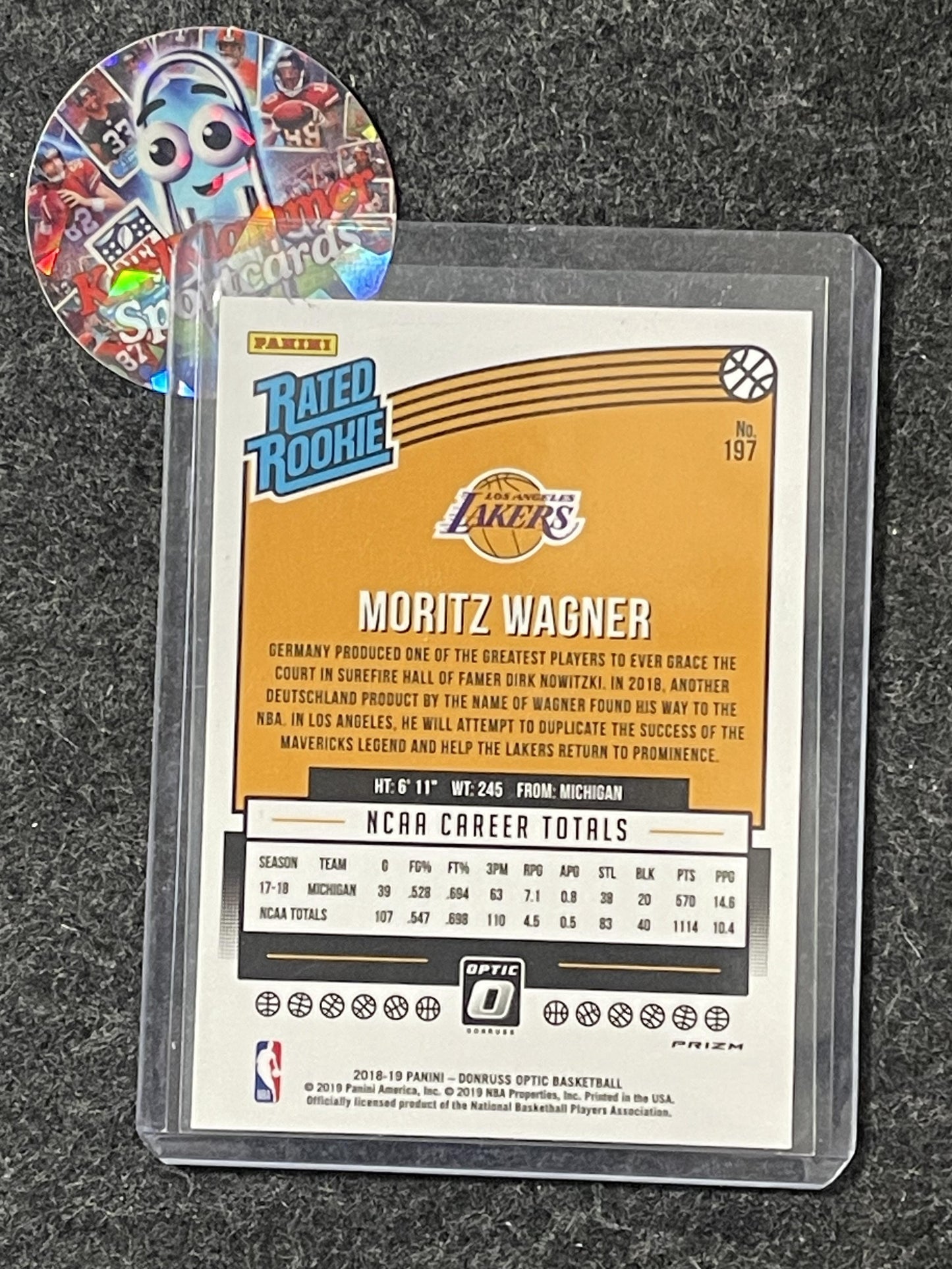 2018-19 Donruss Optic #197 Moritz Wagner Purple Los Angeles Lakers RC