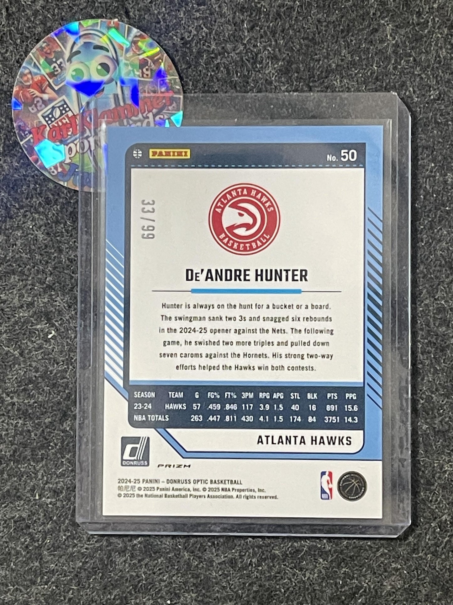 2024-25 Donruss Optic #50 De'Andre Hunter Red and Gold International #/99 Atlanta Hawks SN