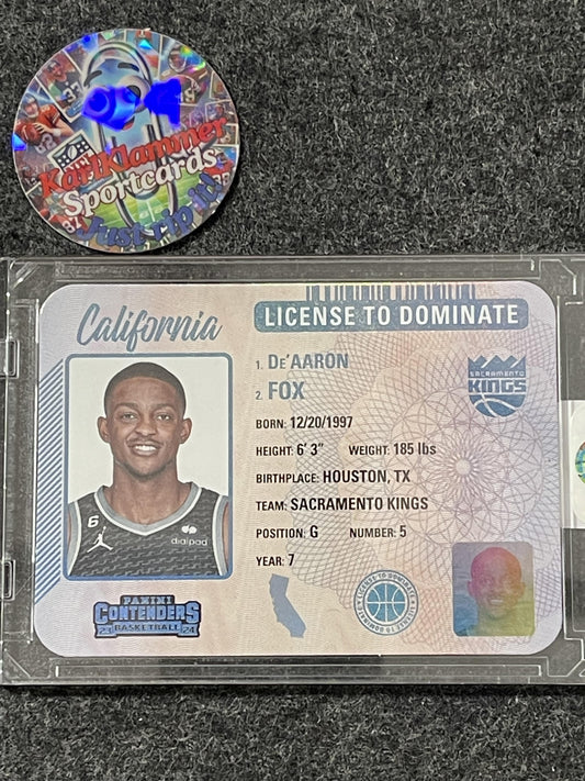 2023-24 Panini Contenders #25 De'Aaron Fox License to Dominate Sacramento Kings