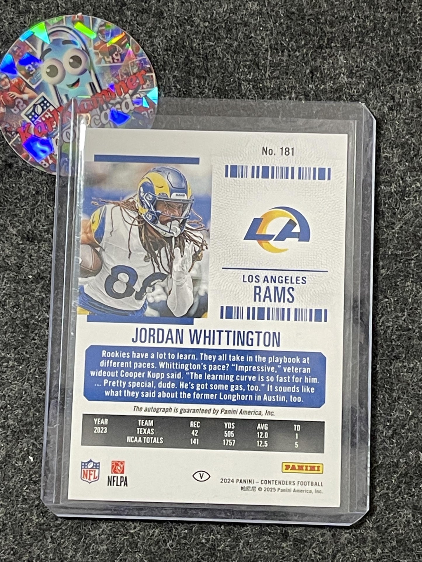 2024 Panini Contenders #181 Jordan Whittington Conference Ticket #/75 Los Angeles Rams SN,AU