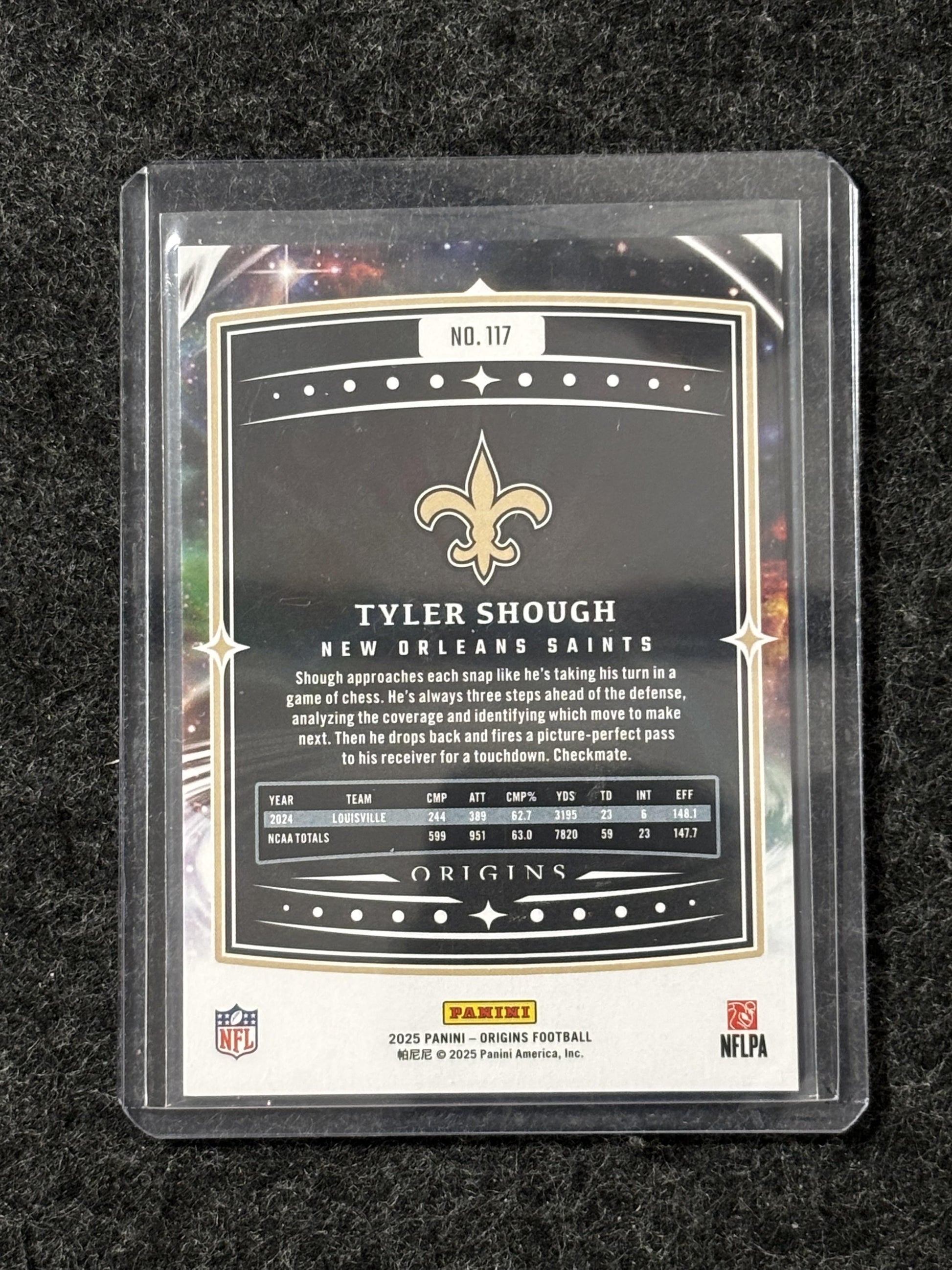 2025 Panini Origins #117 Tyler Shough Holo Silver #/149 New Orleans Saints SN,RC