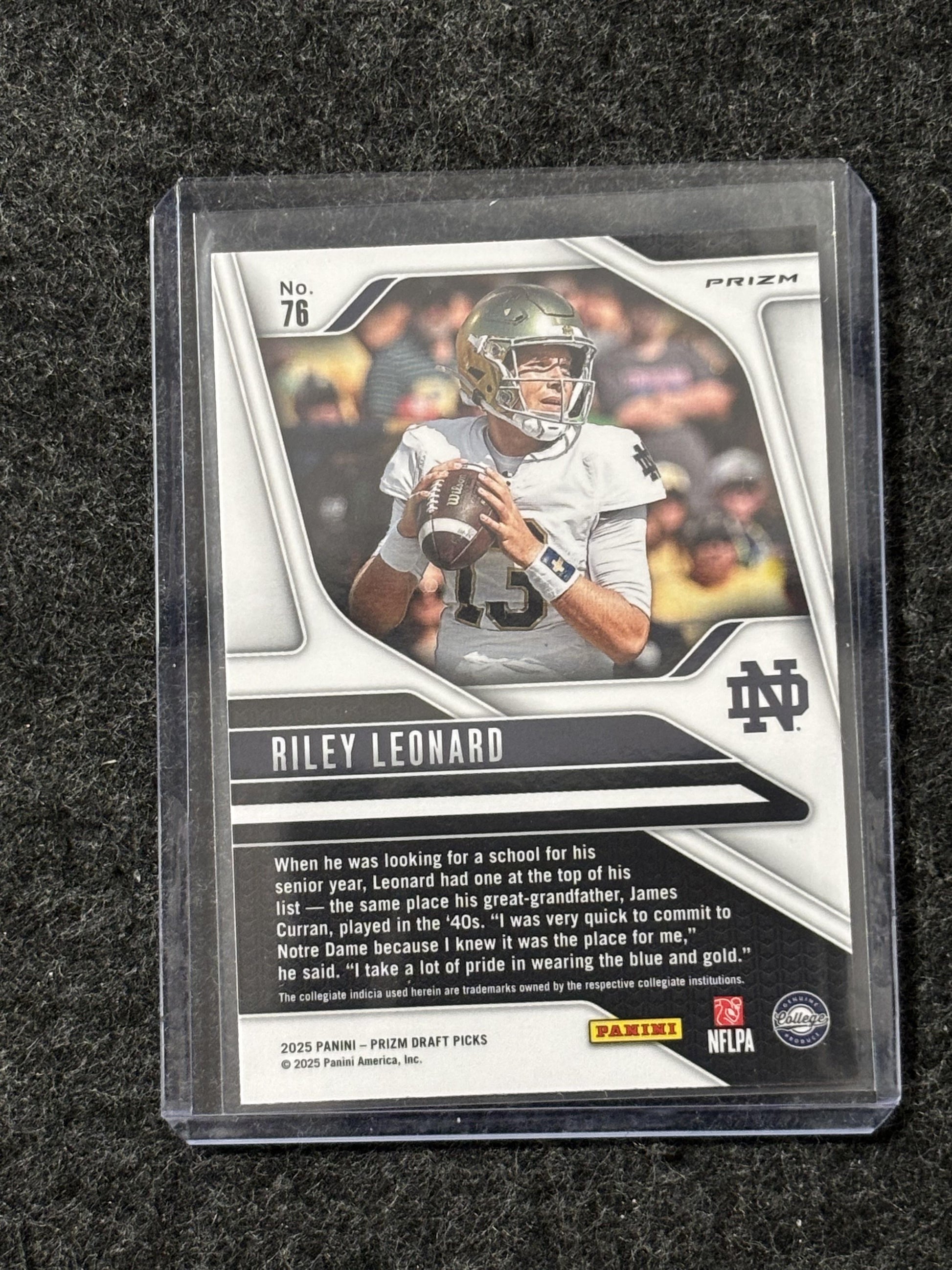 2025 Panini Prizm Draft Picks #76 Riley Leonard Prizms Silver Notre Dame Fighting Irish