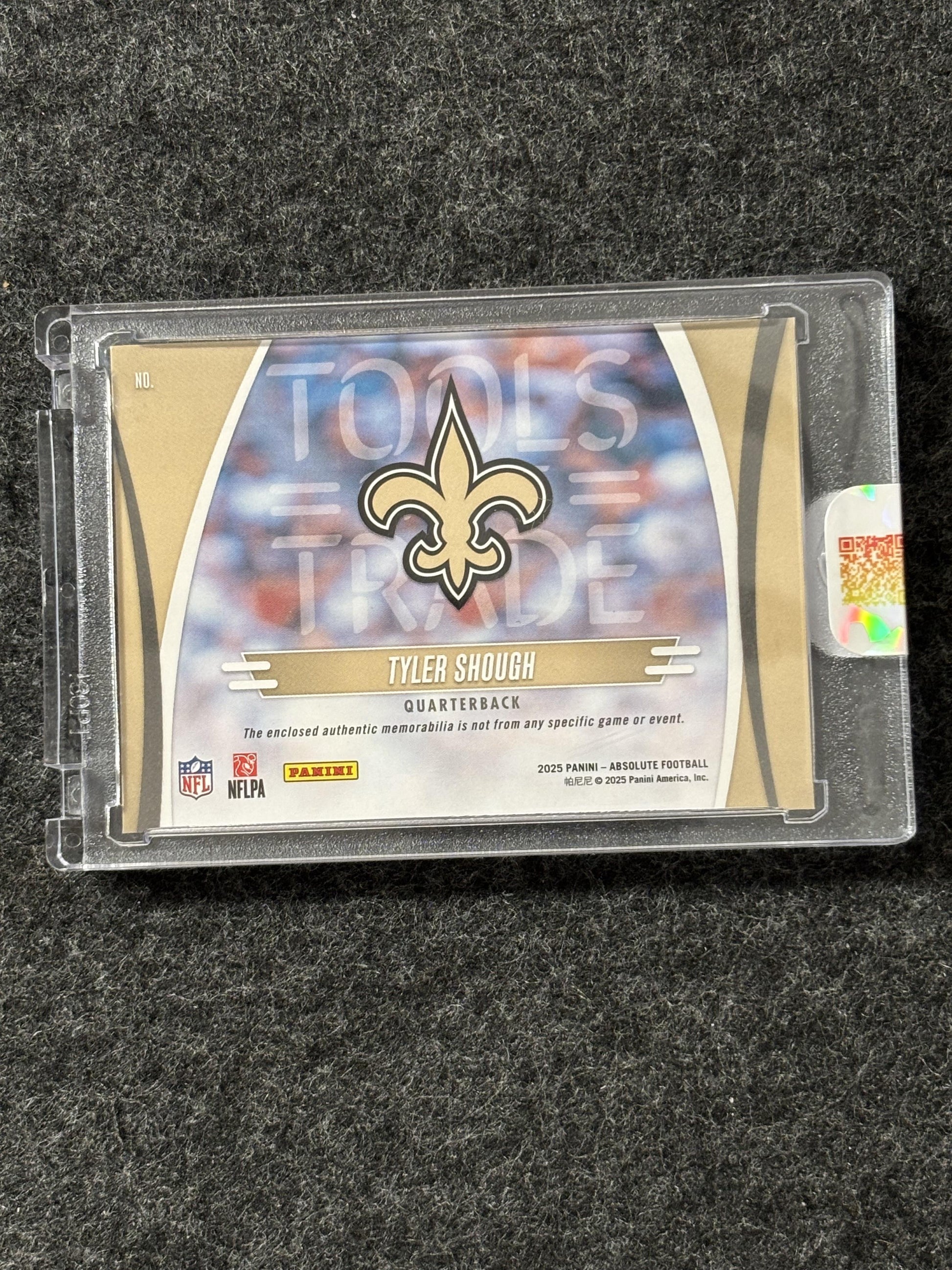 2025 Panini Absolute #NNO Tyler Shough Tools of the Trade Triple #/199 New Orleans Saints SN,MEM