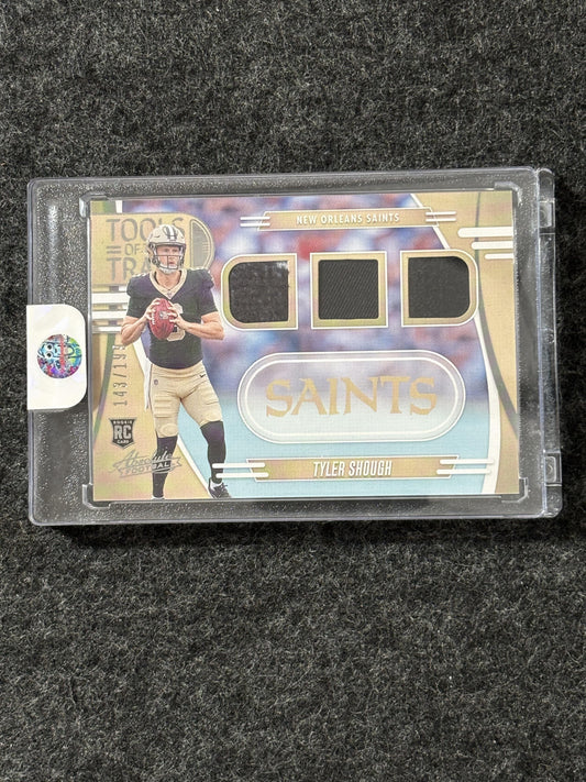 2025 Panini Absolute #NNO Tyler Shough Tools of the Trade Triple #/199 New Orleans Saints SN,MEM