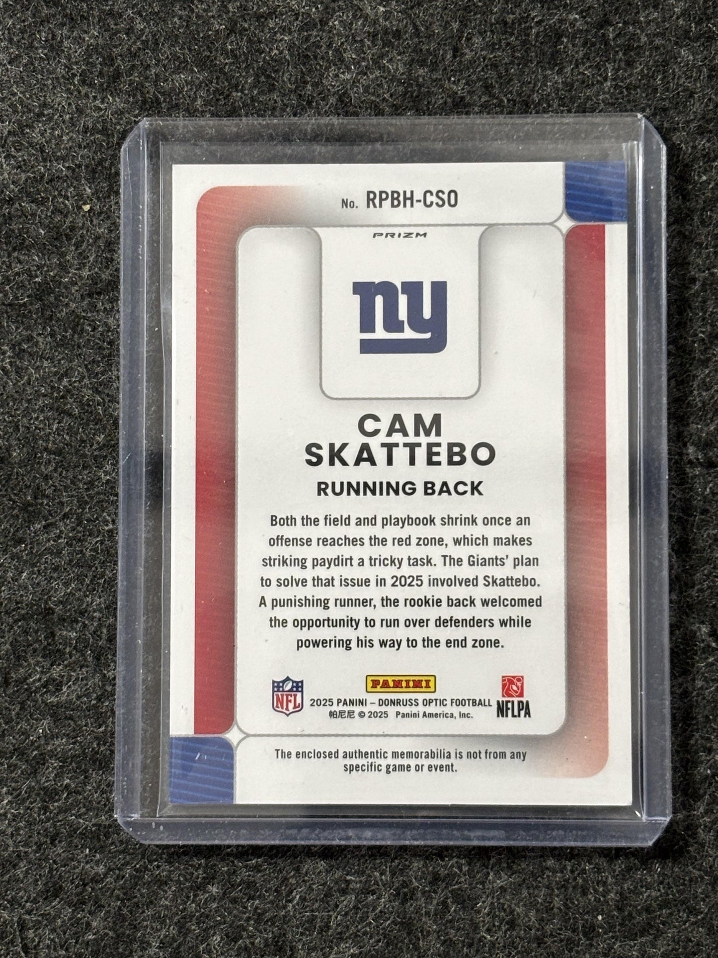 2025 Donruss Optic #RPBH-CSO Cam Skattebo Rookie Phenoms Blue Hyper New York Giants MEM