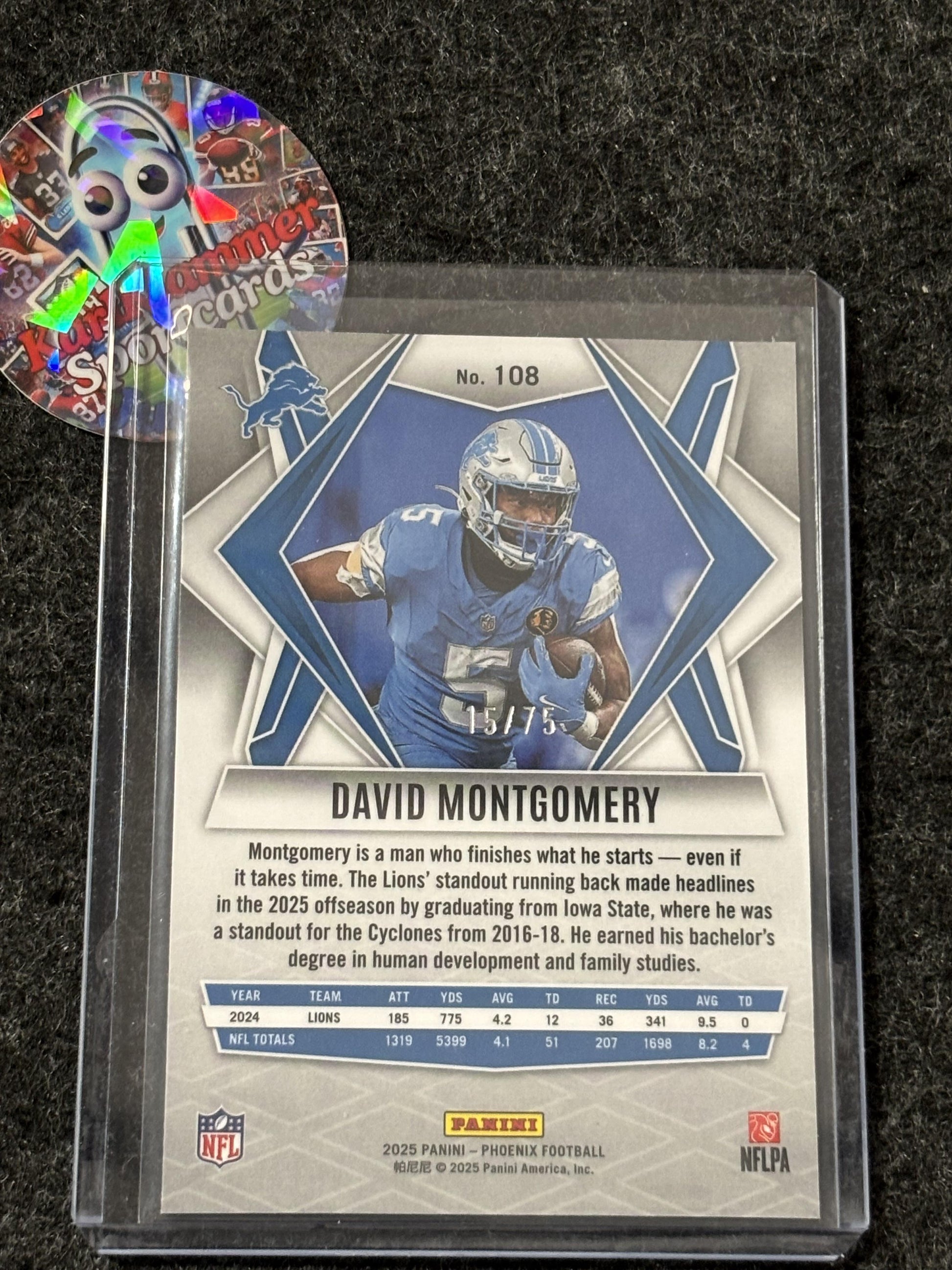 2025 Panini Phoenix #108 David Montgomery Lime Green Mojo Prizm #/75 Detroit Lions SN