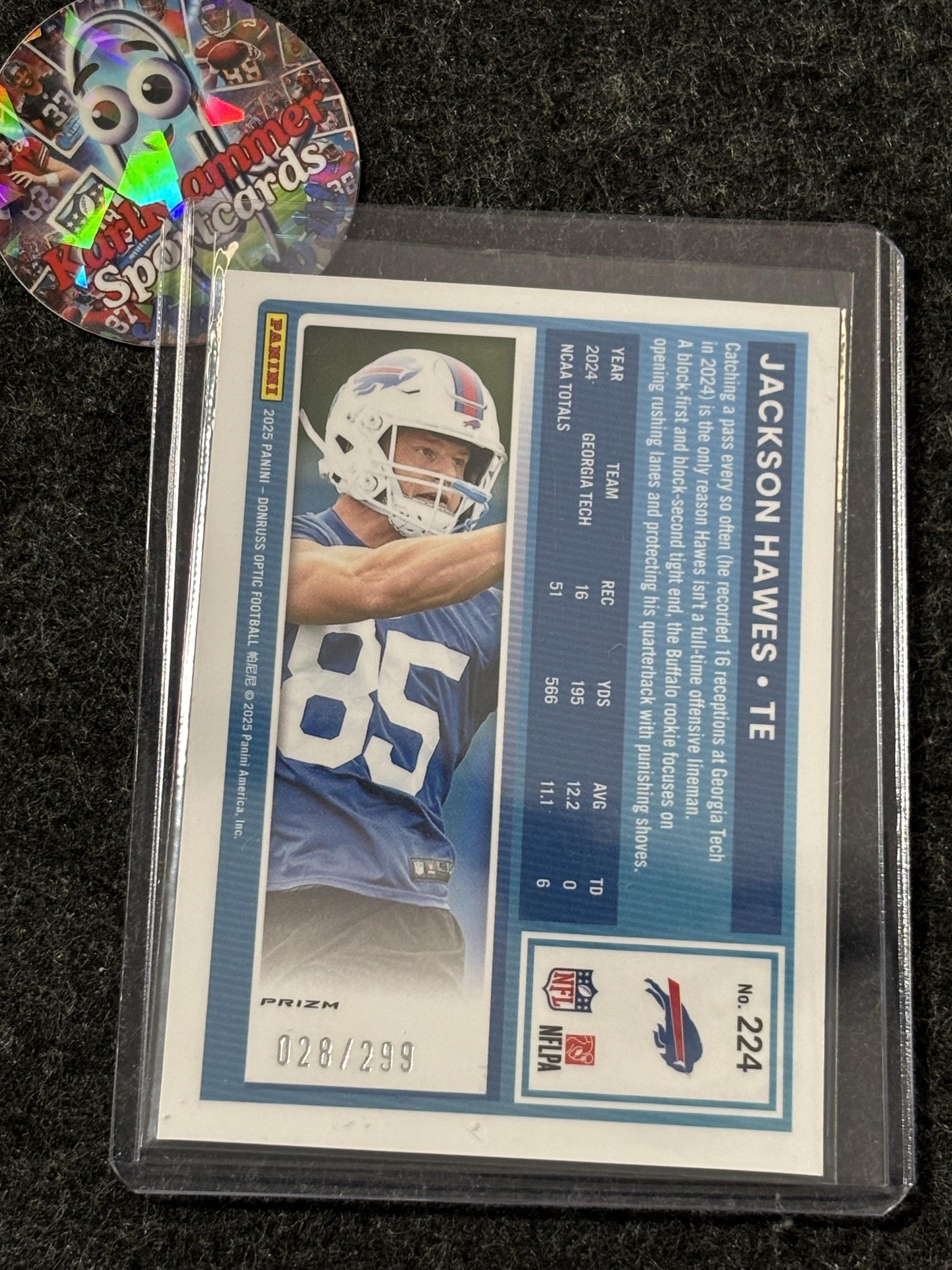 2025 Donruss Optic #224 Jackson Hawes Orange #/299 Buffalo Bills SN,RC