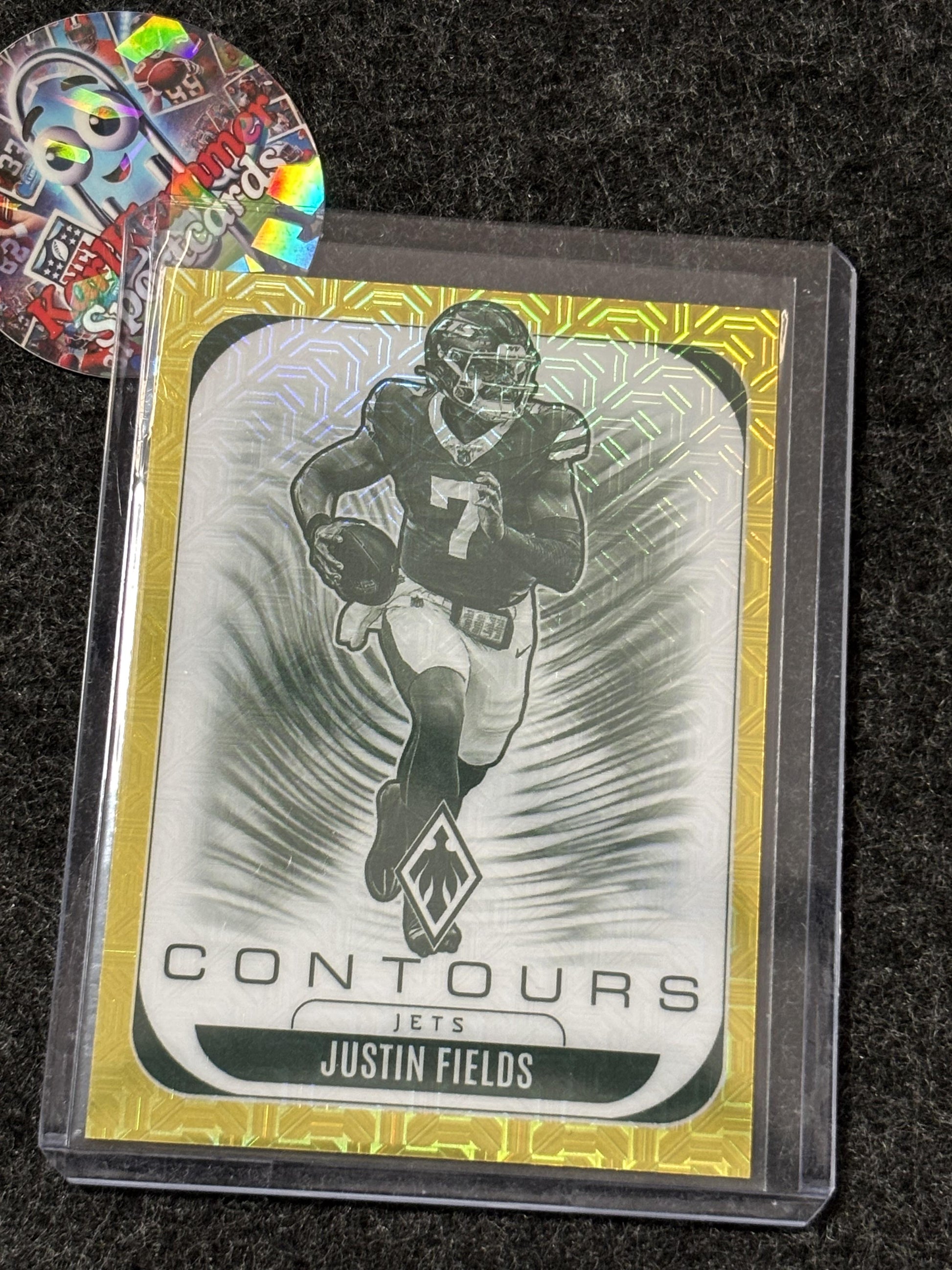 2025 Panini Phoenix #25 Justin Fields Contours Yellow Mojo Prizm #/49 New York Jets SN