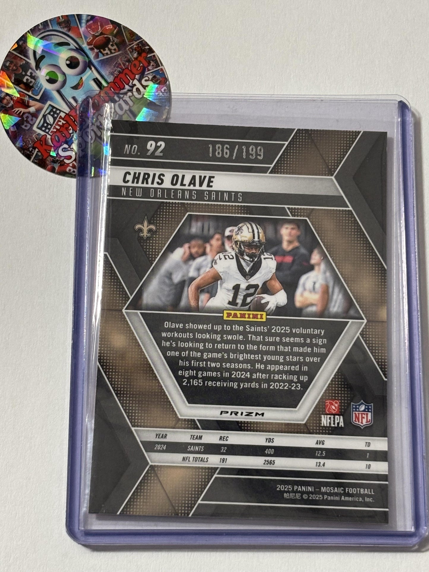 2025 Panini Mosaic #92 Chris Olave Mosaic Orange #/199 New Orleans Saints SN