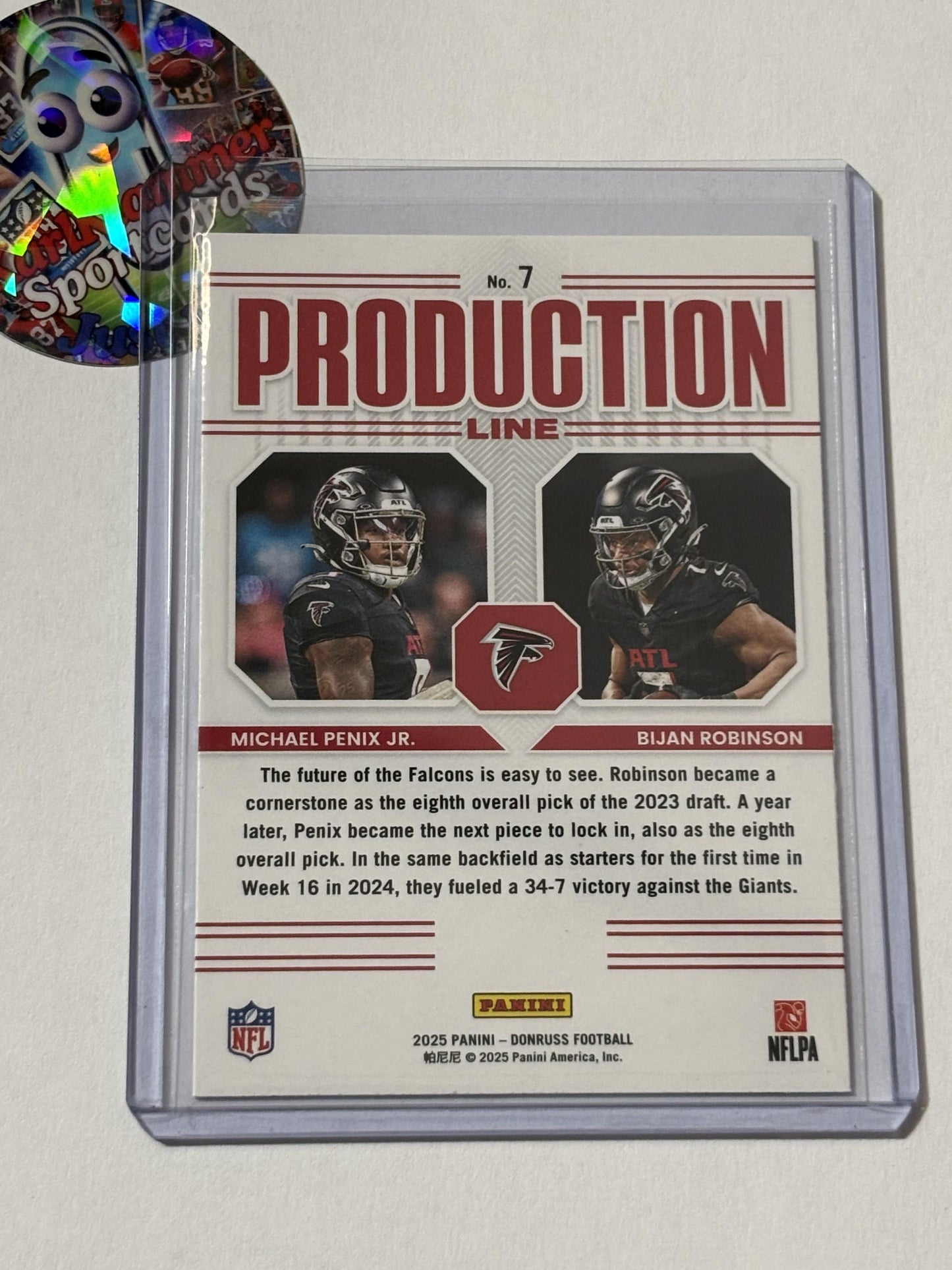 2025 Donruss #7 Bijan Robinson / Michael Penix Jr. Production Line Atlanta Falcons