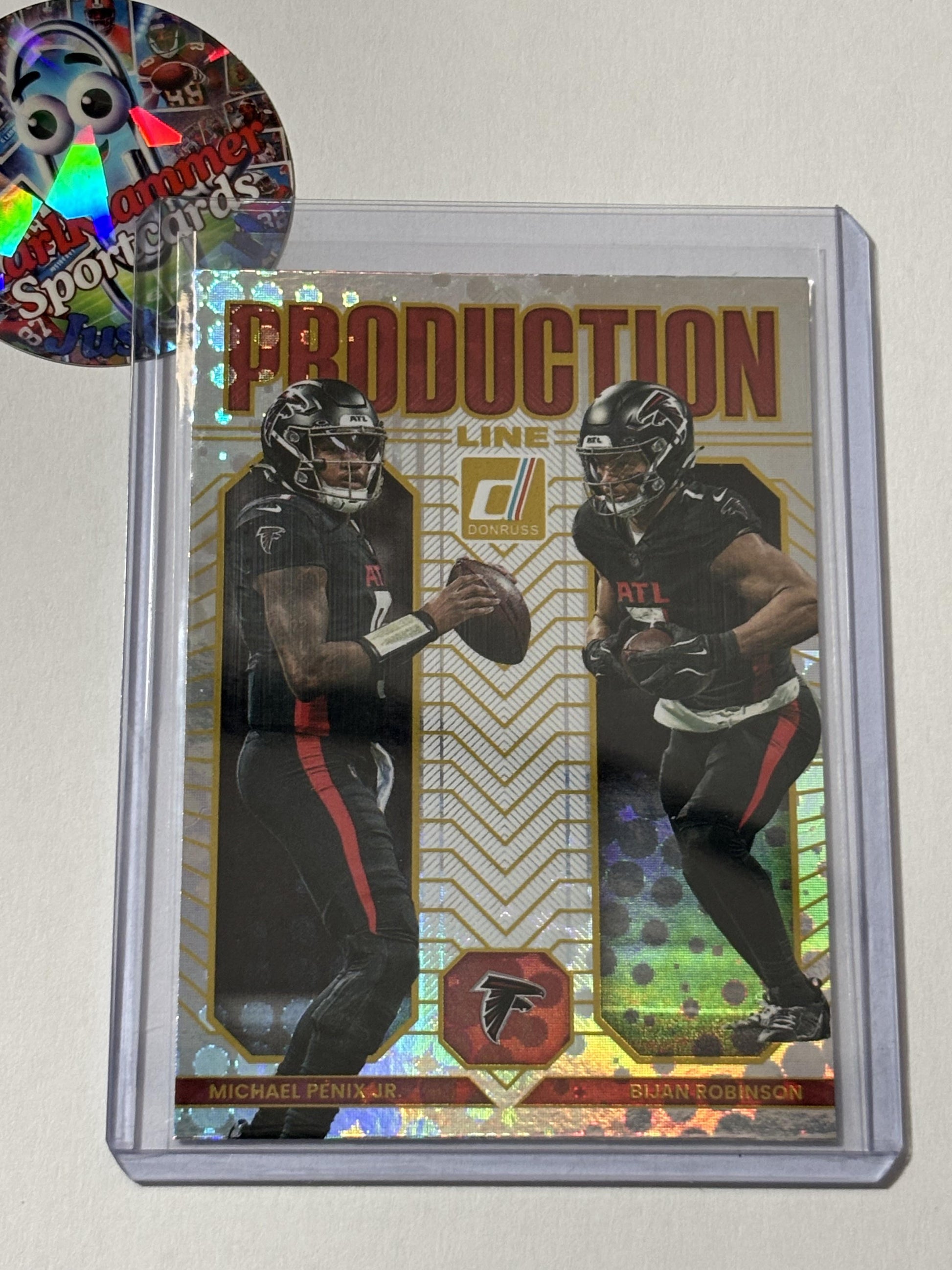 2025 Donruss #7 Bijan Robinson / Michael Penix Jr. Production Line Atlanta Falcons
