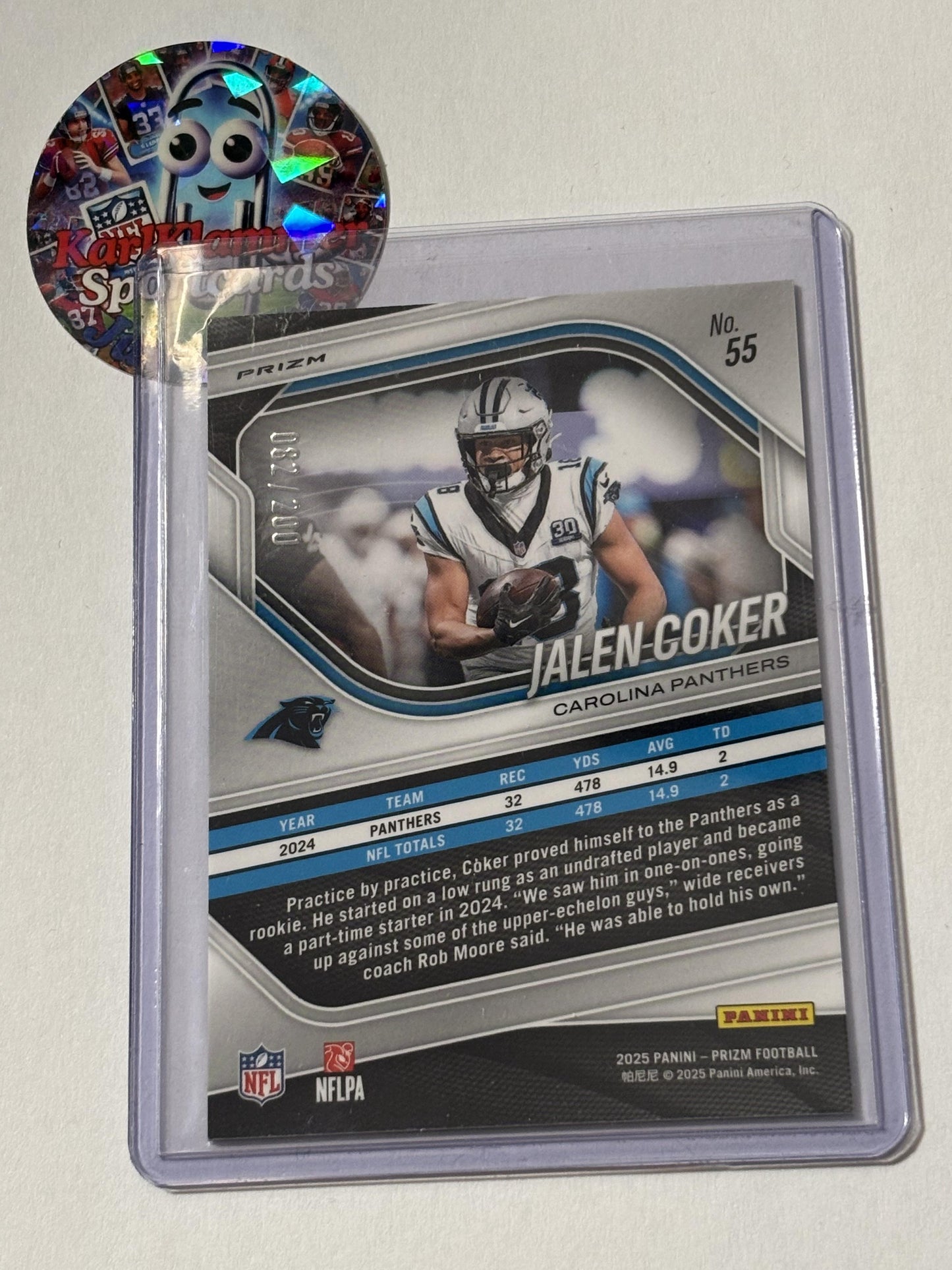 2025 Panini Prizm #55 Jalen Coker Hyper #/200 Carolina Panthers SN