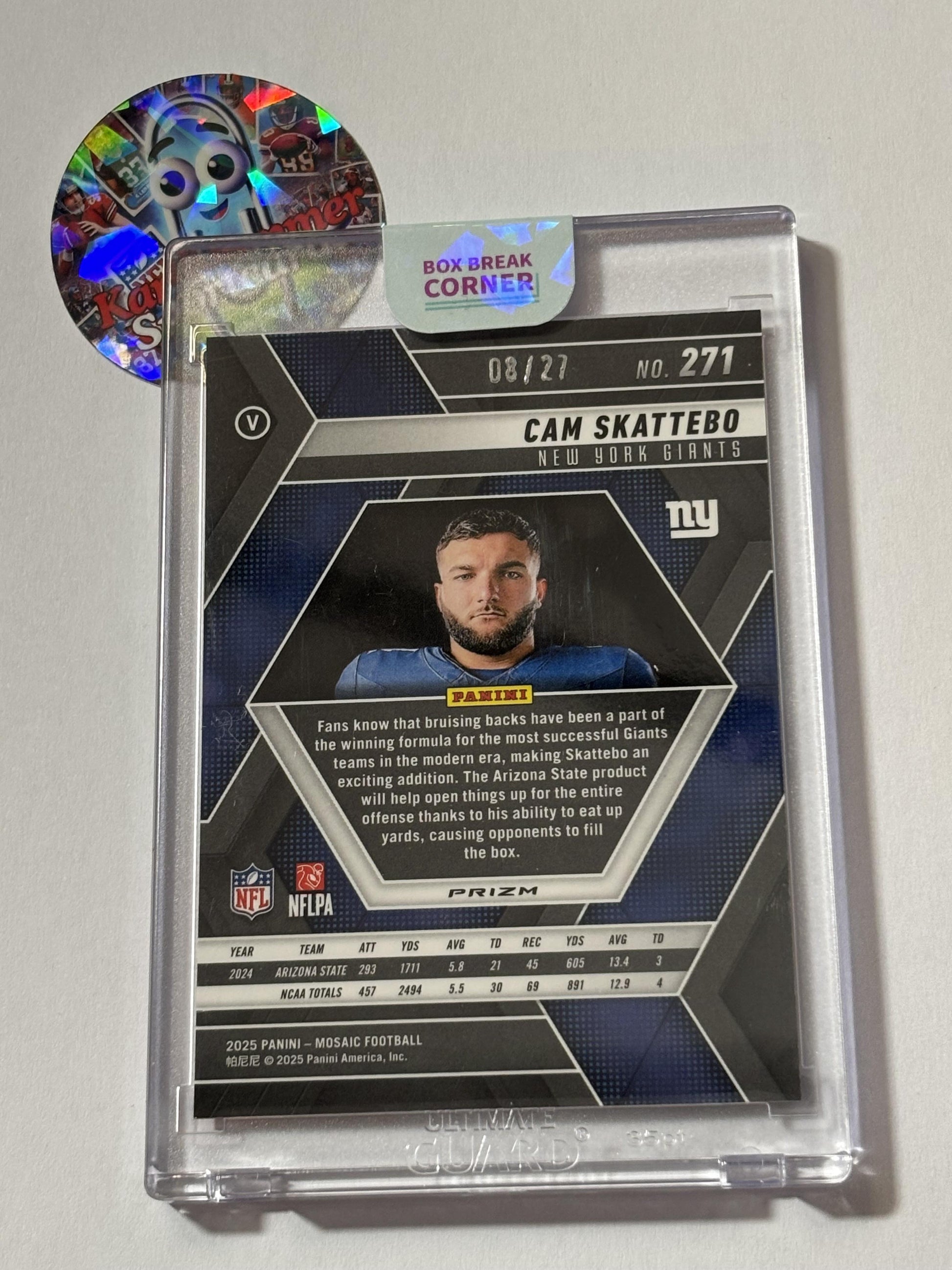 2025 Panini Mosaic #271 Cam Skattebo Mosaic Red Wave #/27 New York Giants SN,RC