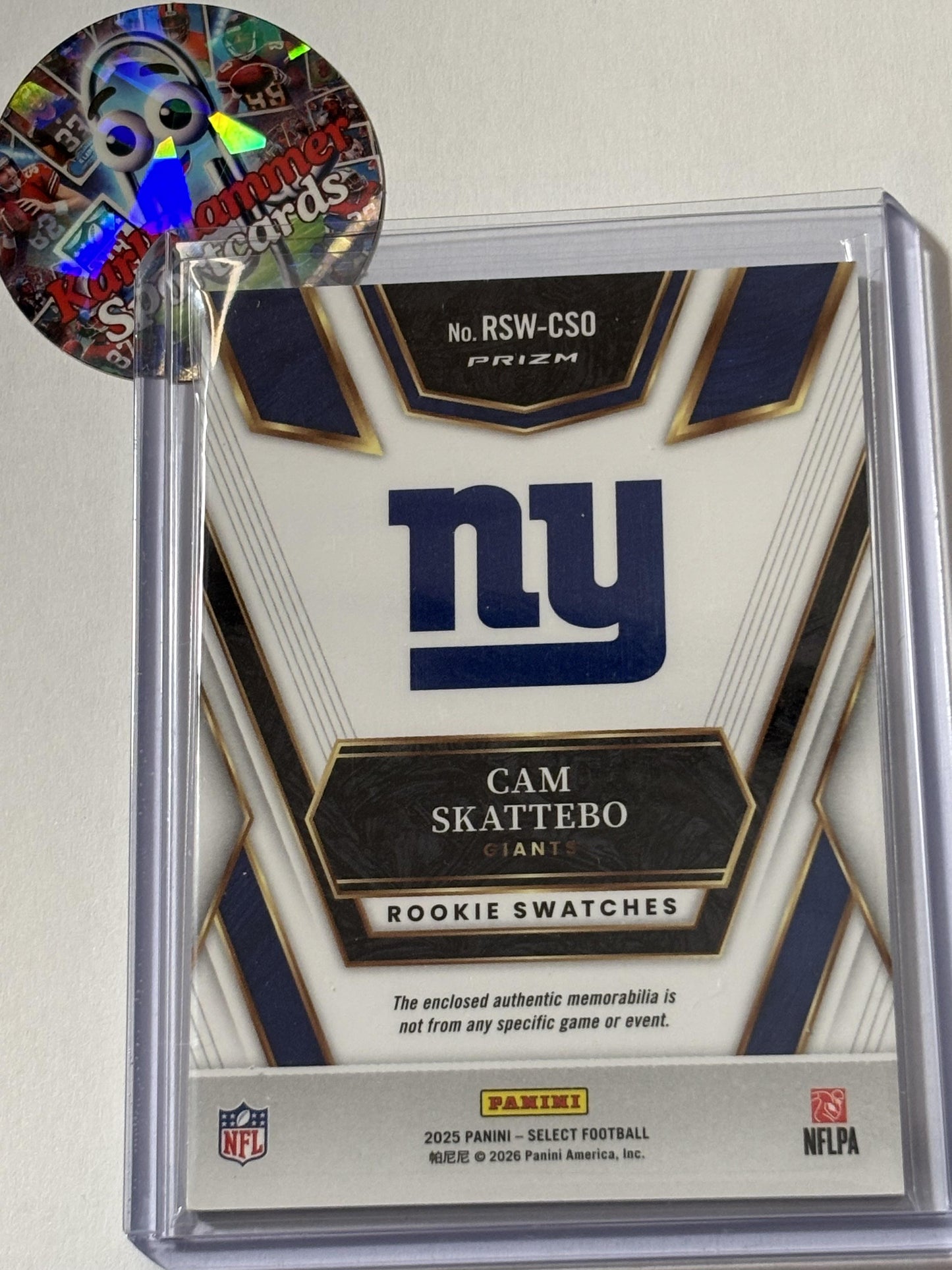2025 Panini Select #csw-cso Cam Skattebo Rookie Swatches New York Giants MEM
