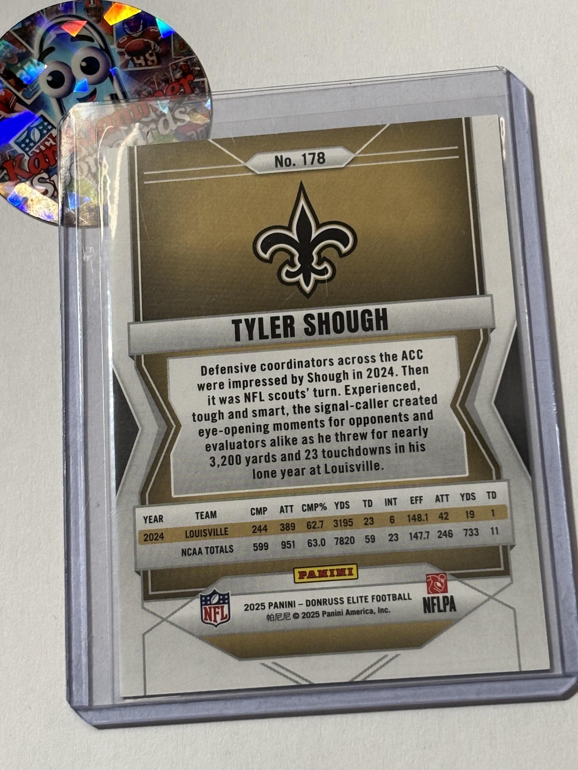2025 Donruss Elite #178 Tyler Shough Blue #/75 New Orleans Saints SN,RC