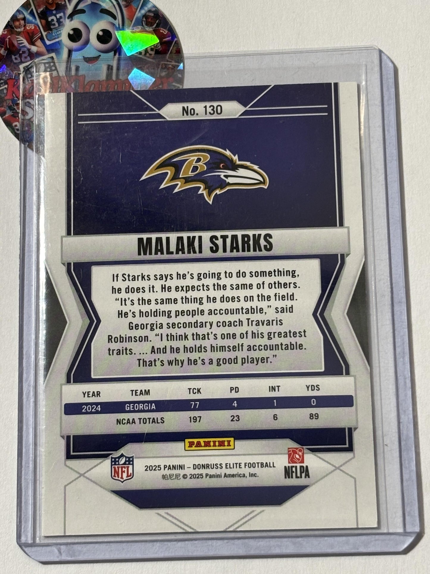2025 Donruss Elite #130 Malaki Starks Orange #/199 Baltimore Ravens SN,RC