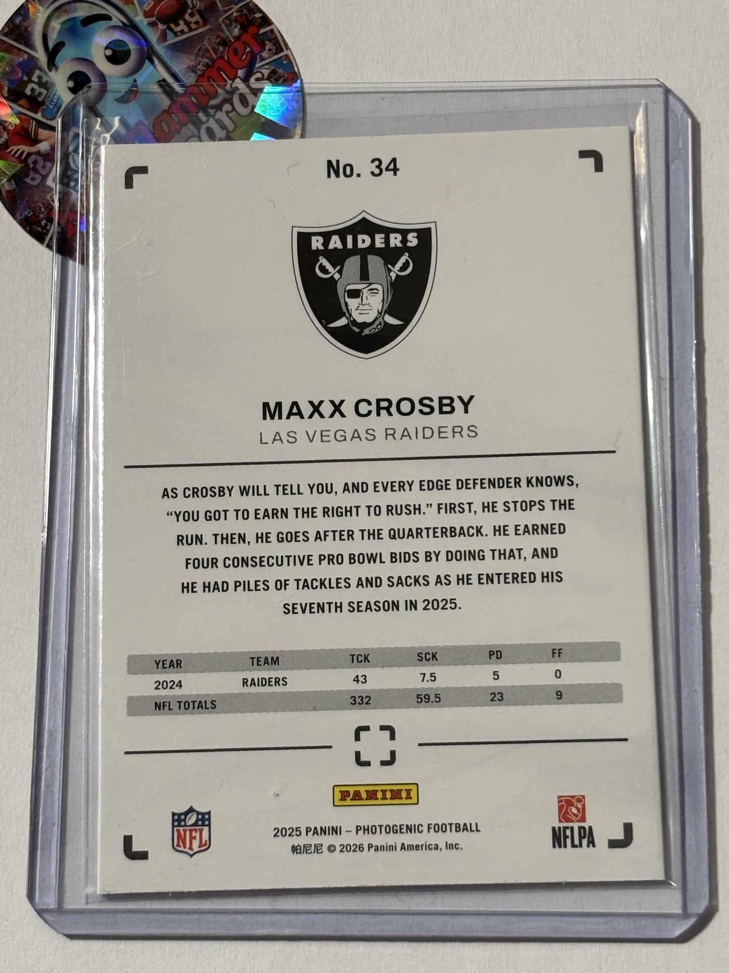 2025 Photogenic #34 Maxx Crosby Las Vegas Raiders