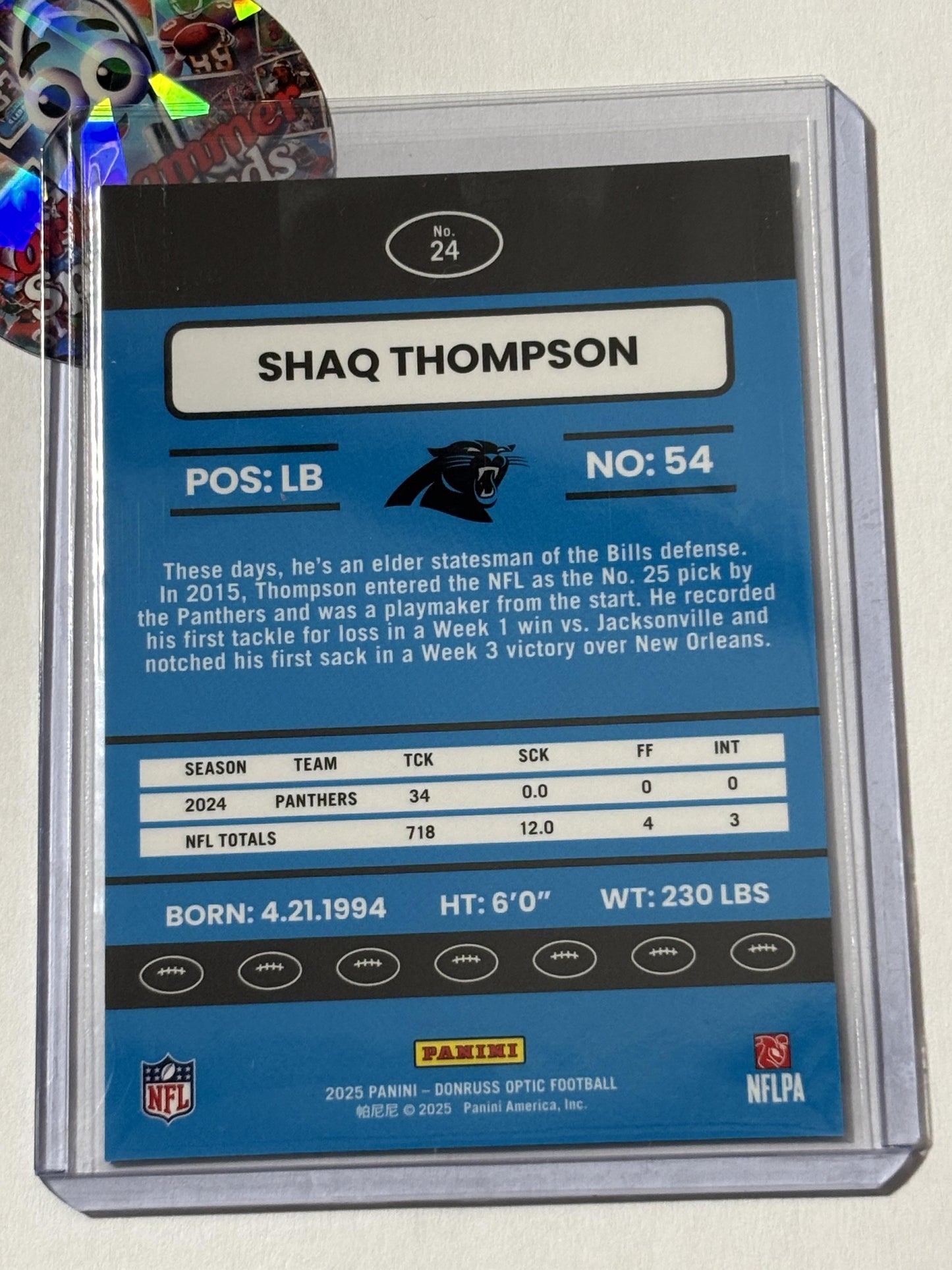 2025 Donruss Optic #24 Shaq Thompson 2015 Retro Carolina Panthers