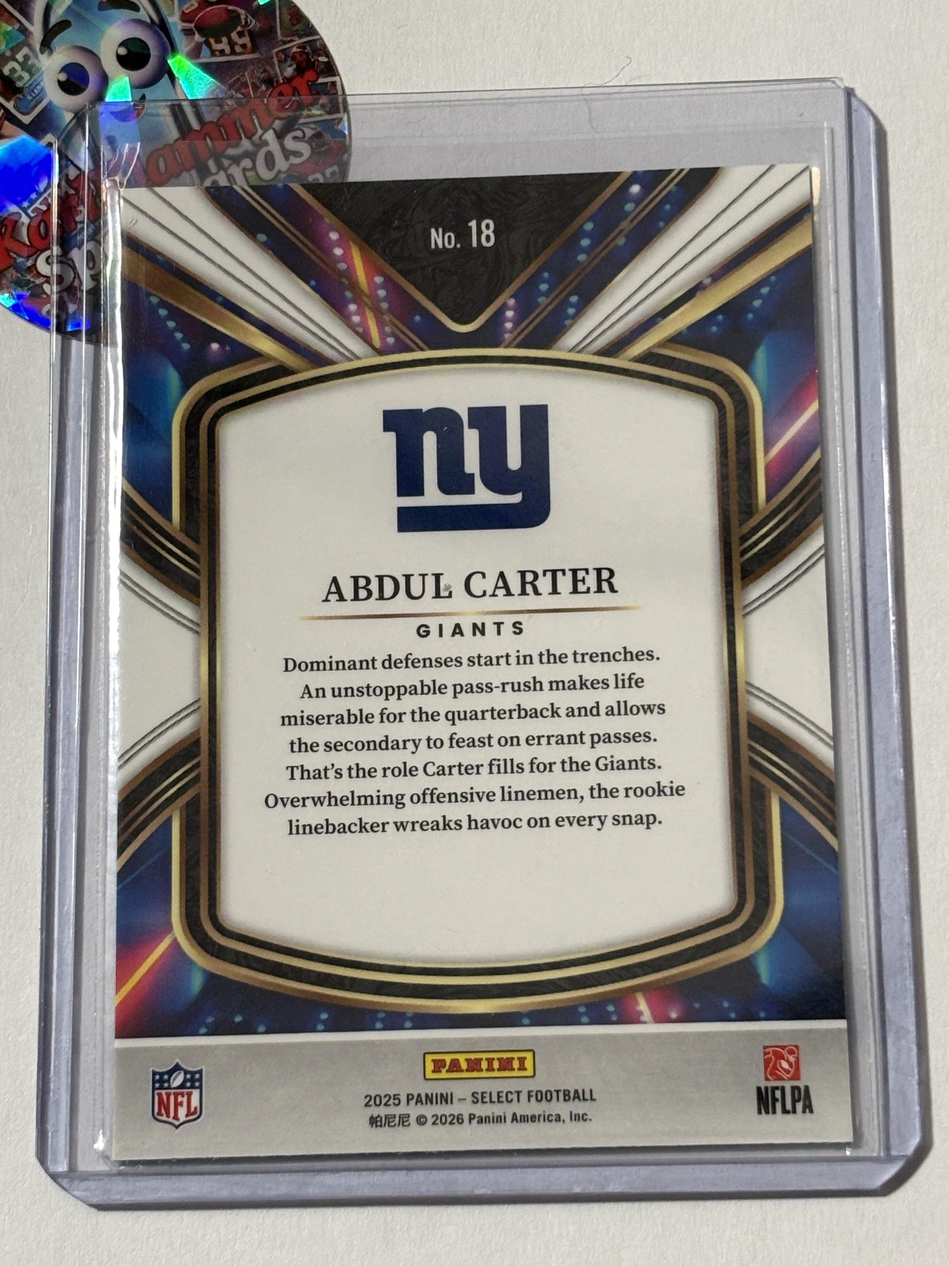 2025 Panini Select #18 Abdul Carter Select Future New York Giants