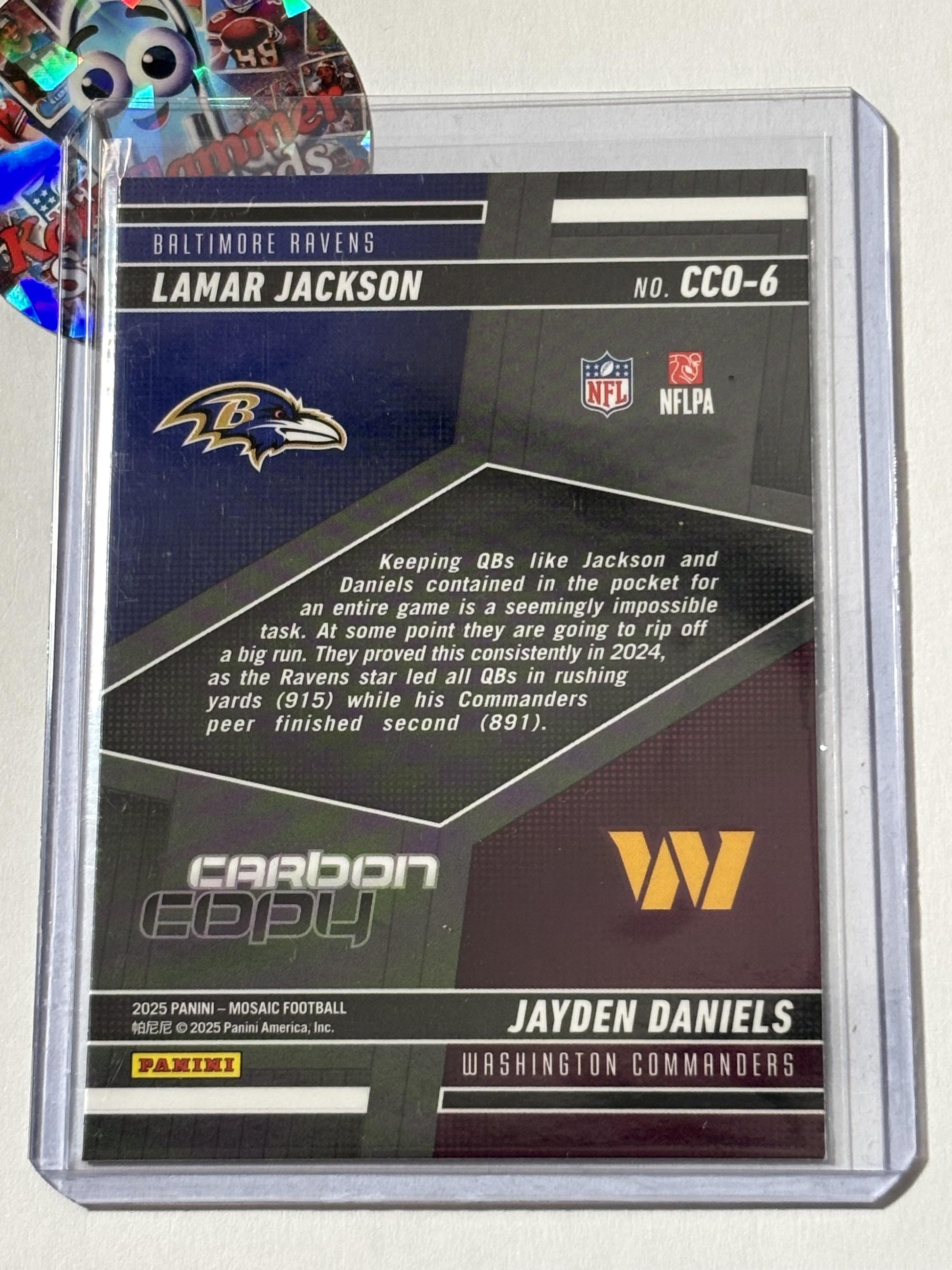 2025 Panini Mosaic #CCO-6 Jayden Daniels / Lamar Jackson Carbon Copy