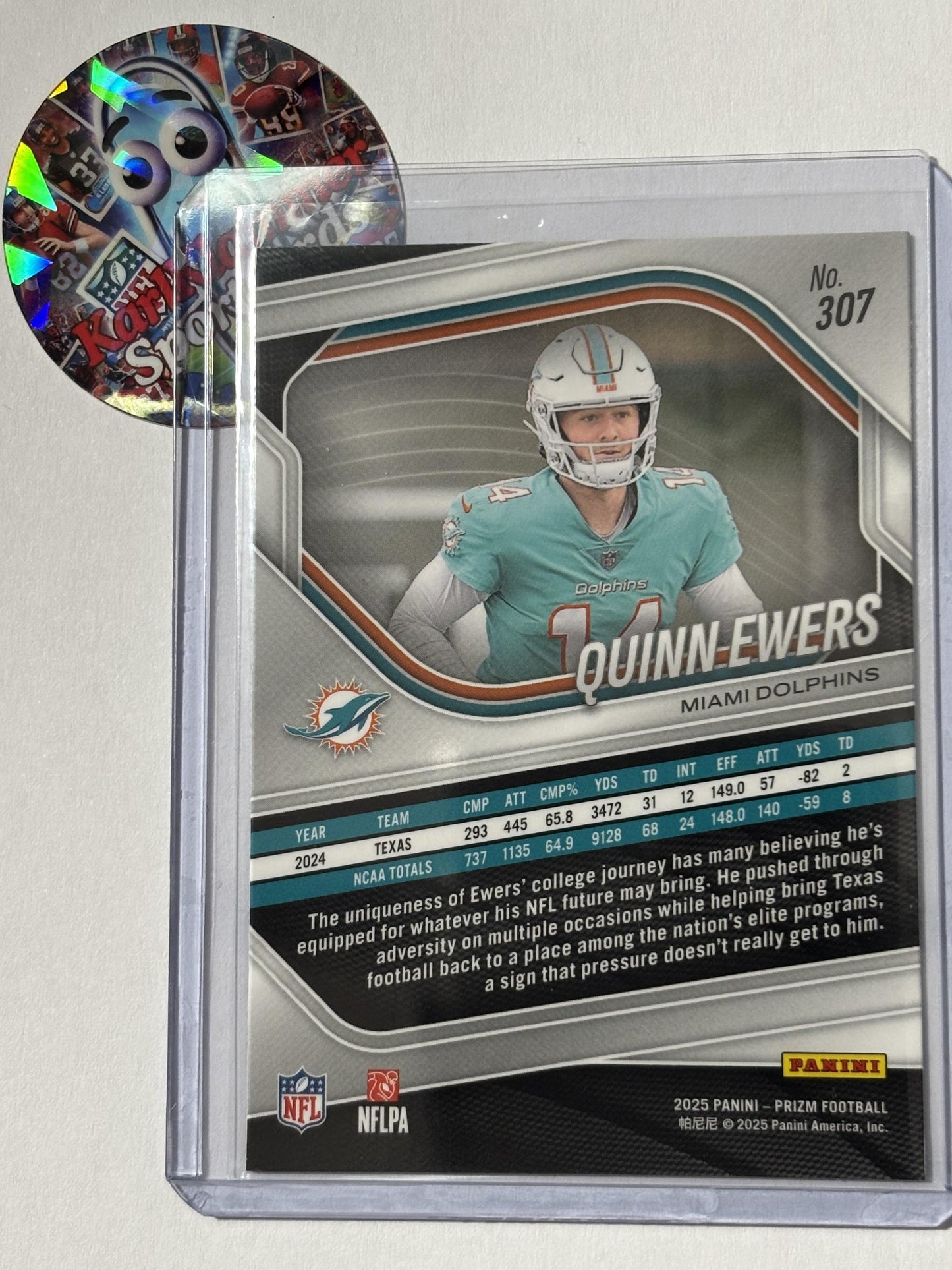 2025 Panini Prizm #307 Quinn Ewers Miami Dolphins RC