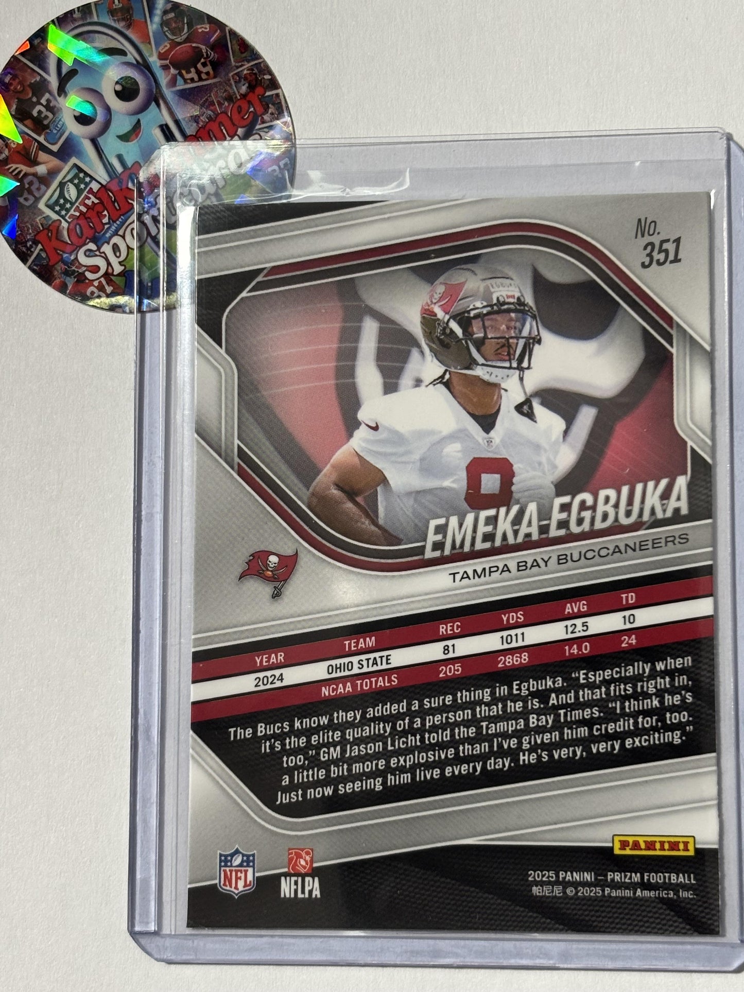 2025 Panini Prizm #351 Emeka Egbuka Tampa Bay Buccaneers RC