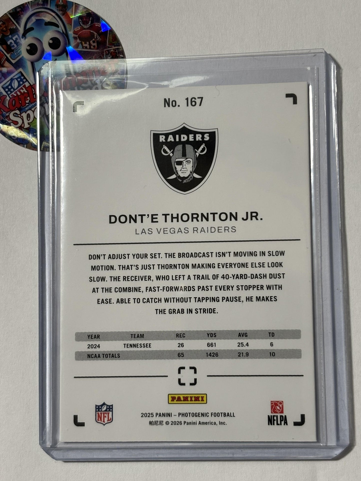 2025 Photogenic #167 Dont’e Thornton Jr. Las Vegas Raiders RC