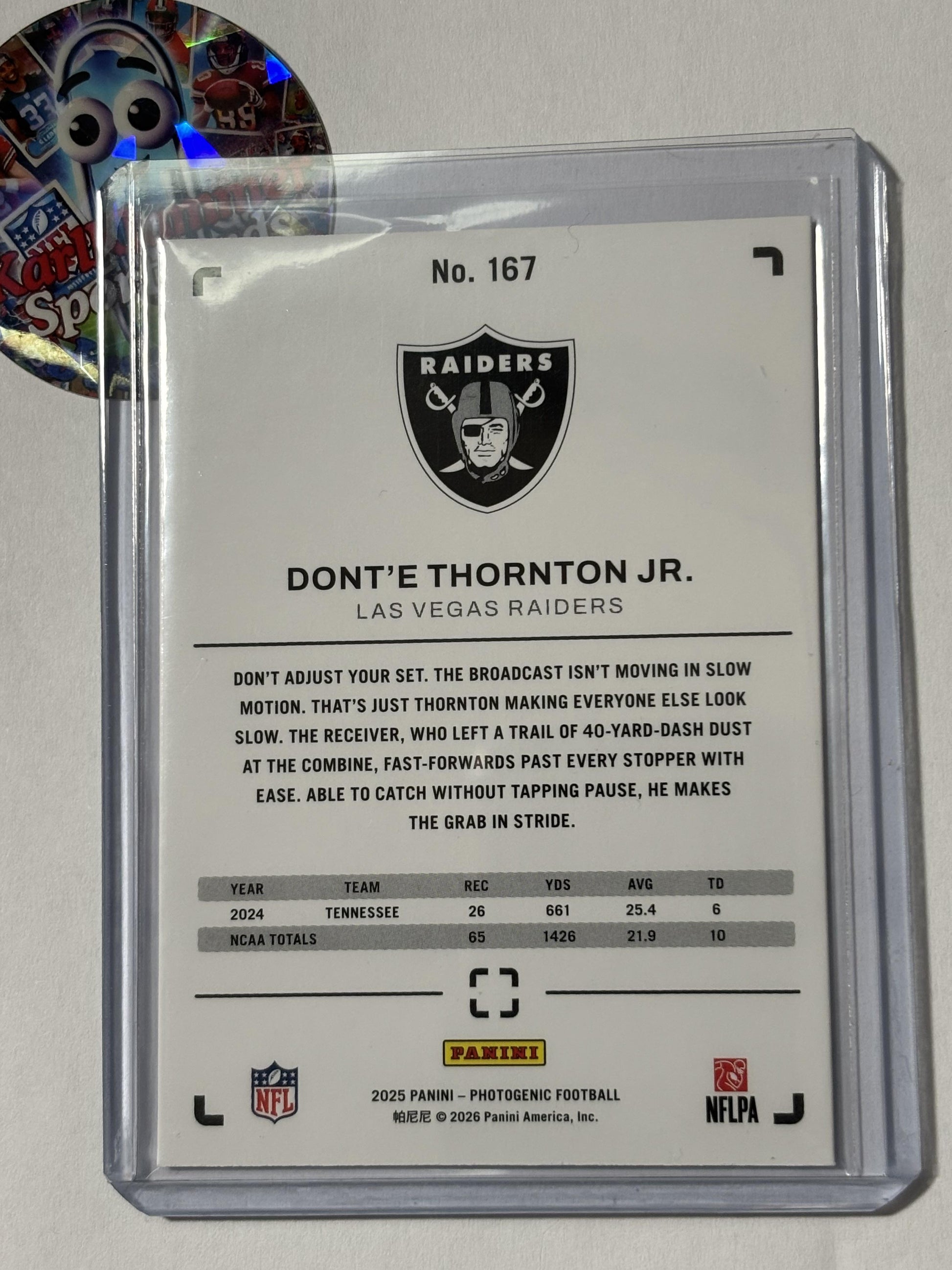 2025 Photogenic #167 Dont’e Thornton Jr. Las Vegas Raiders RC