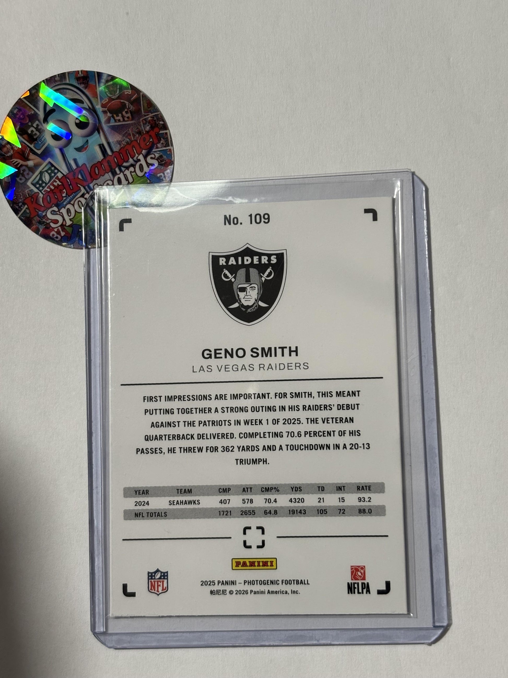 2025 Photogenic #109 Geno Smith Las Vegas Raiders